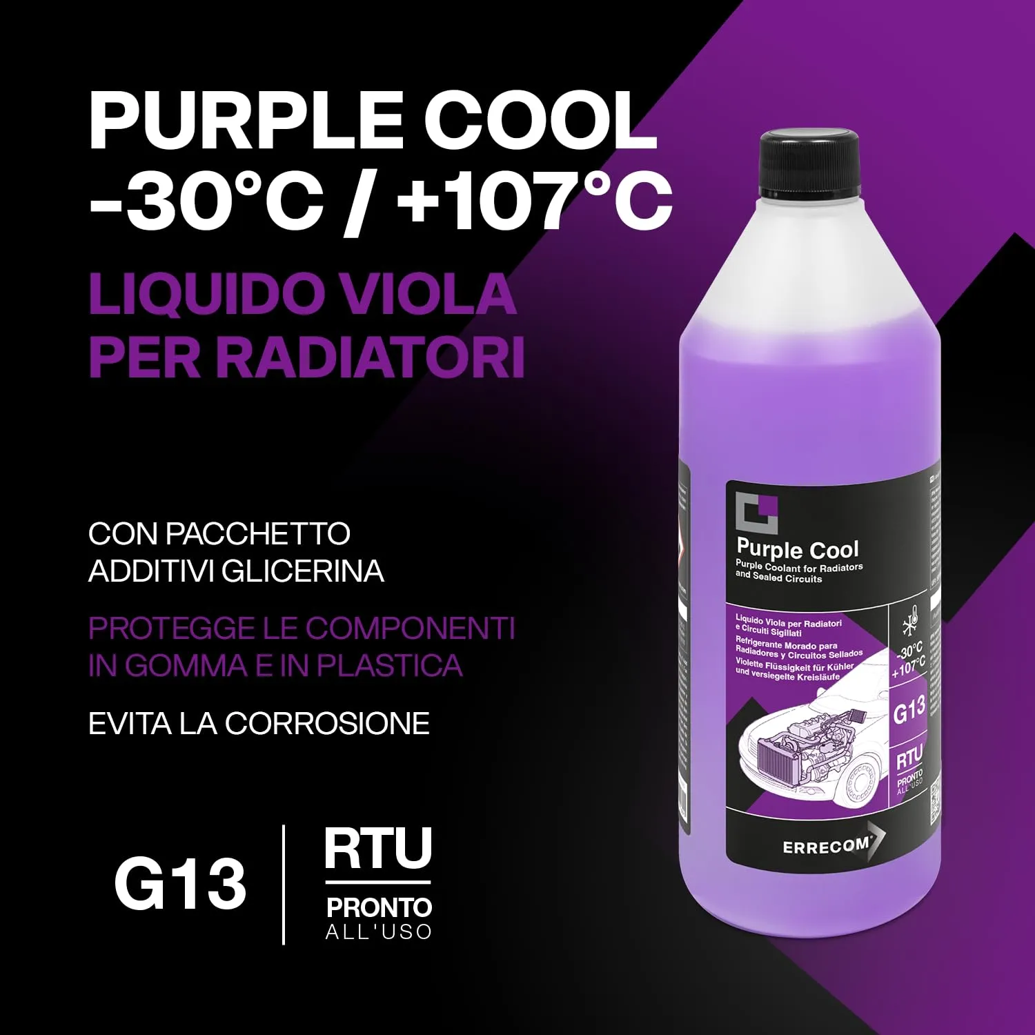 ERRECOM Purple Cool Liquido Radiatore Viola G13, -30°C/+107°C, Pronto all’Uso, 1 Litro - immagine 2