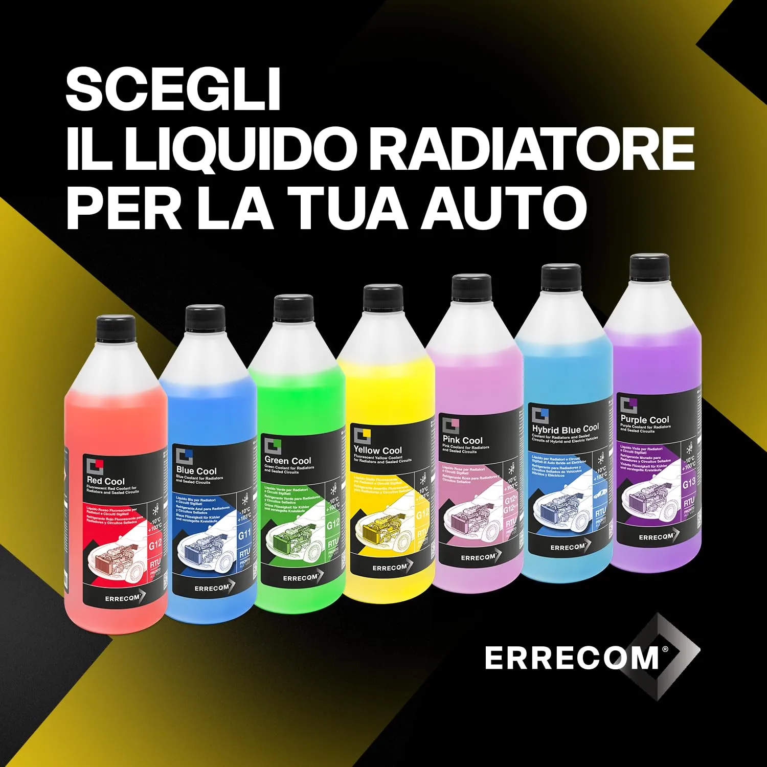 ERRECOM Yellow Cool Liquido Radiatore Giallo Fluorescente G12 OAT Pronto all'Uso, 1 Litro - immagine 7