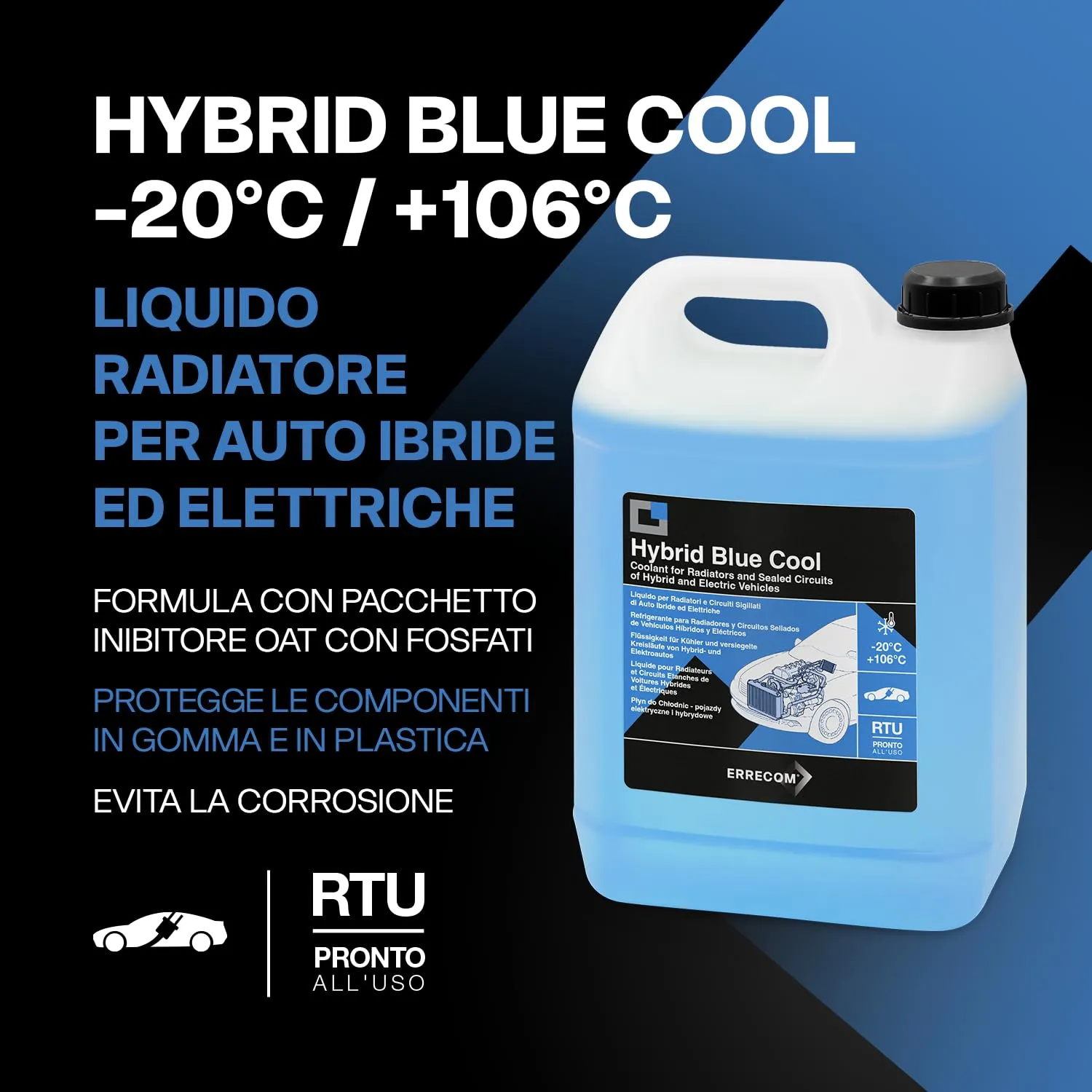 ERRECOM Hybrid Blue Cool Liquido Radiatore per Auto Ibride ed Elettriche, -20°C/+106°C, Inibitore OAT con Fosfati, Pronto all'Uso, 5 Litri - immagine 2