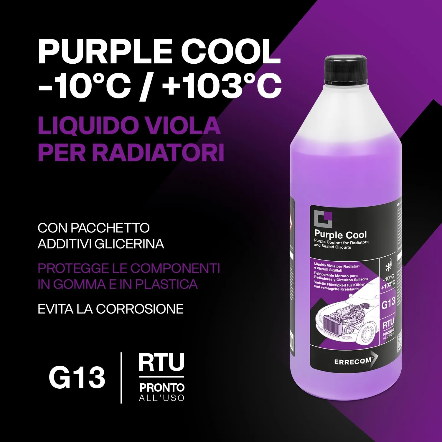 ERRECOM Purple Cool Liquido Radiatore Viola G13, -10°C/+103°C, Pronto all'Uso, 1 Litro - immagine 2