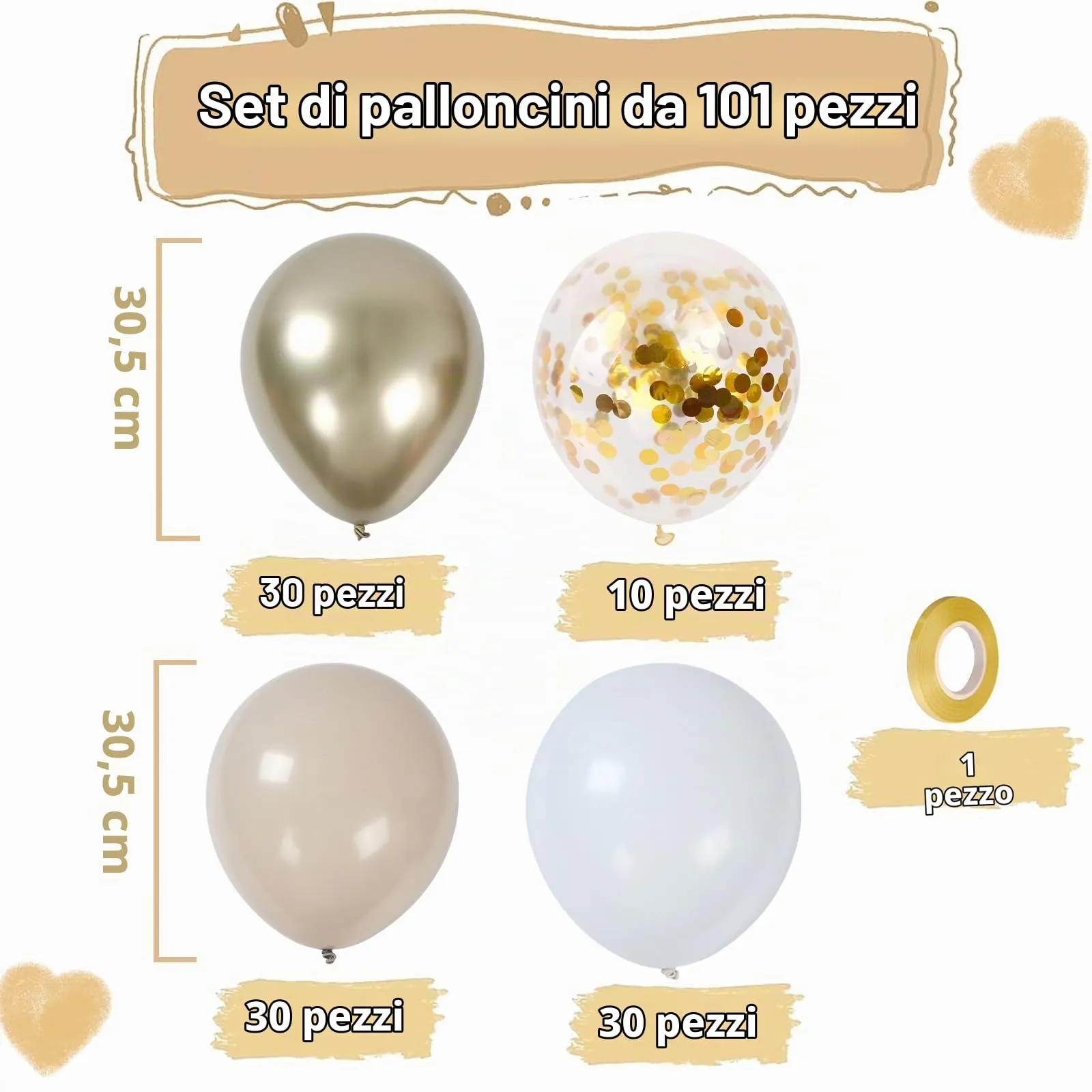 Balloon Garland Palloncini Bianco Oro, 100 Pezzi, 12 Pollici - immagine 3