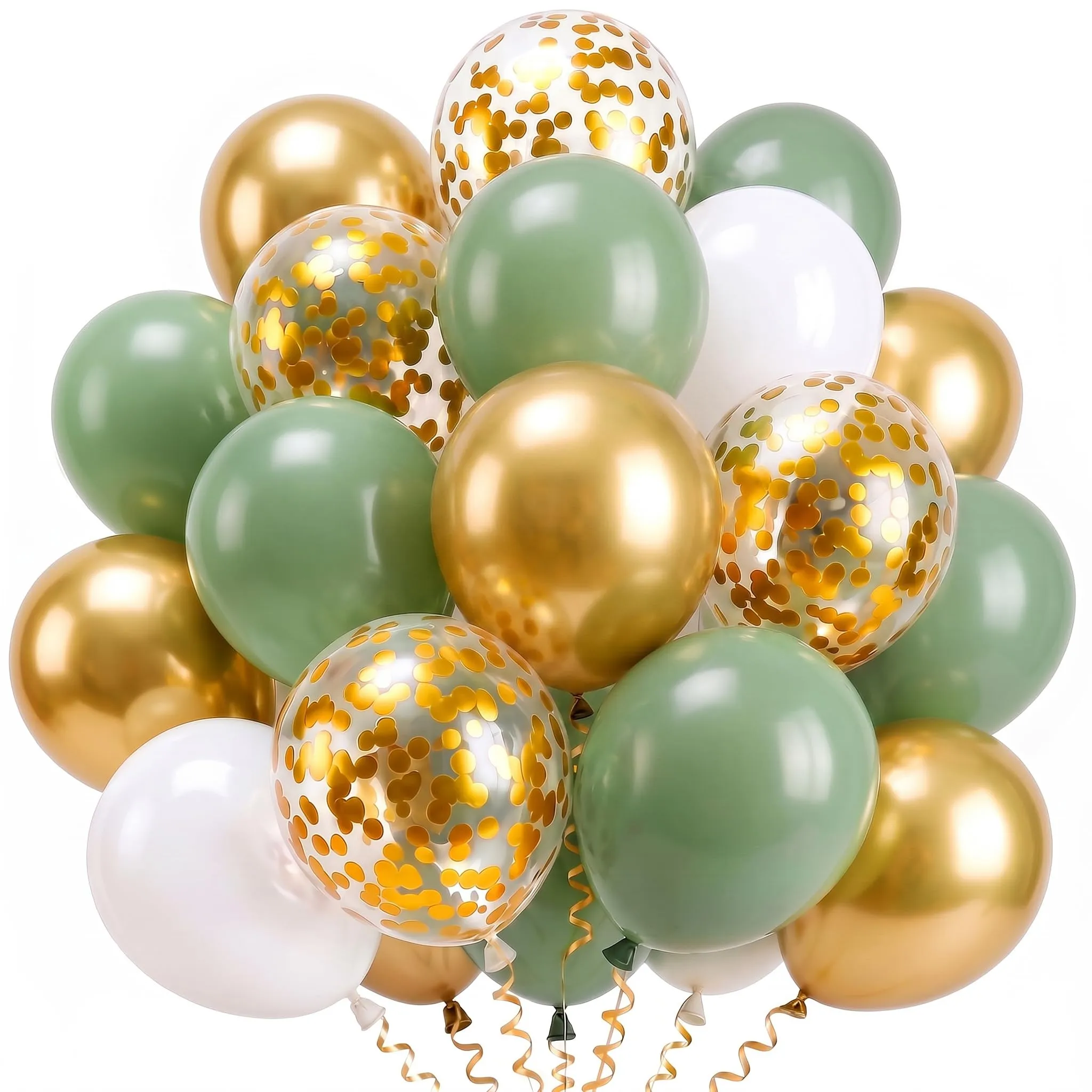 balloon garland Palloncini Verde Salvia, Oro e Coriandoli, 100 Pezzi, 12 Pollici - immagine 1