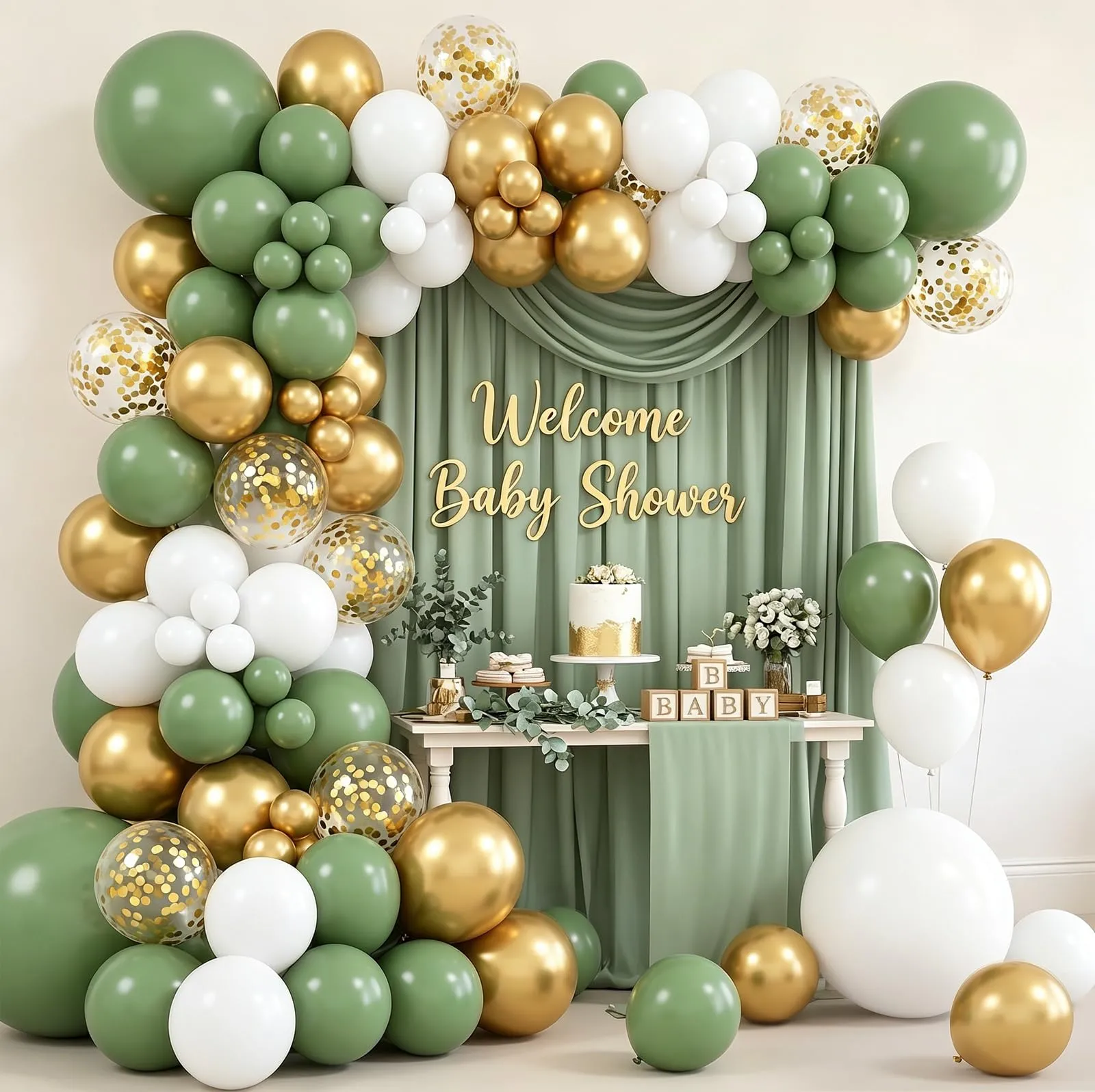 balloon garland Palloncini Verde Salvia, Oro e Coriandoli, 100 Pezzi, 12 Pollici - immagine 8