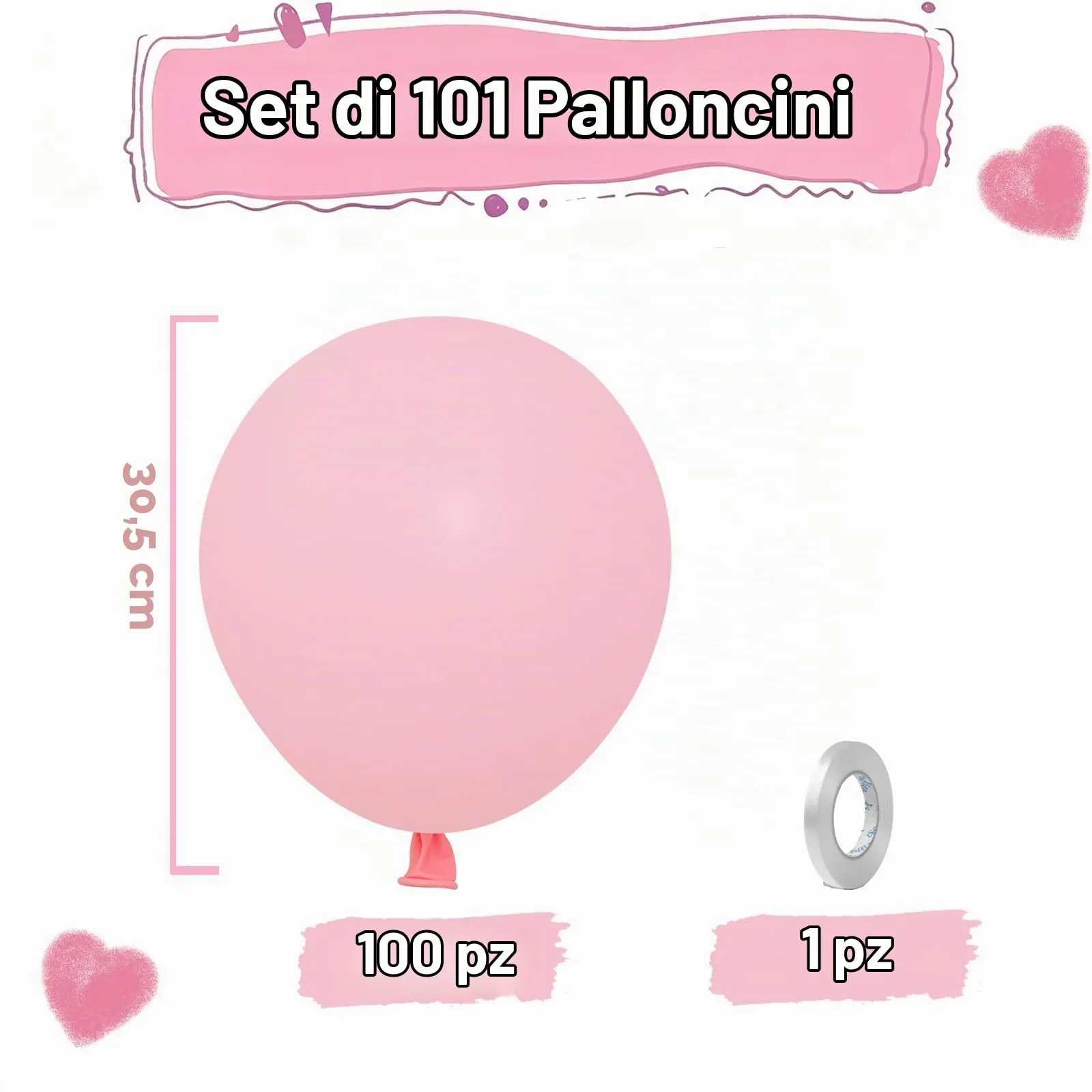 balloon garland Palloncini Rosa Pastello, 100 Pezzi, 12 Pollici - immagine 3