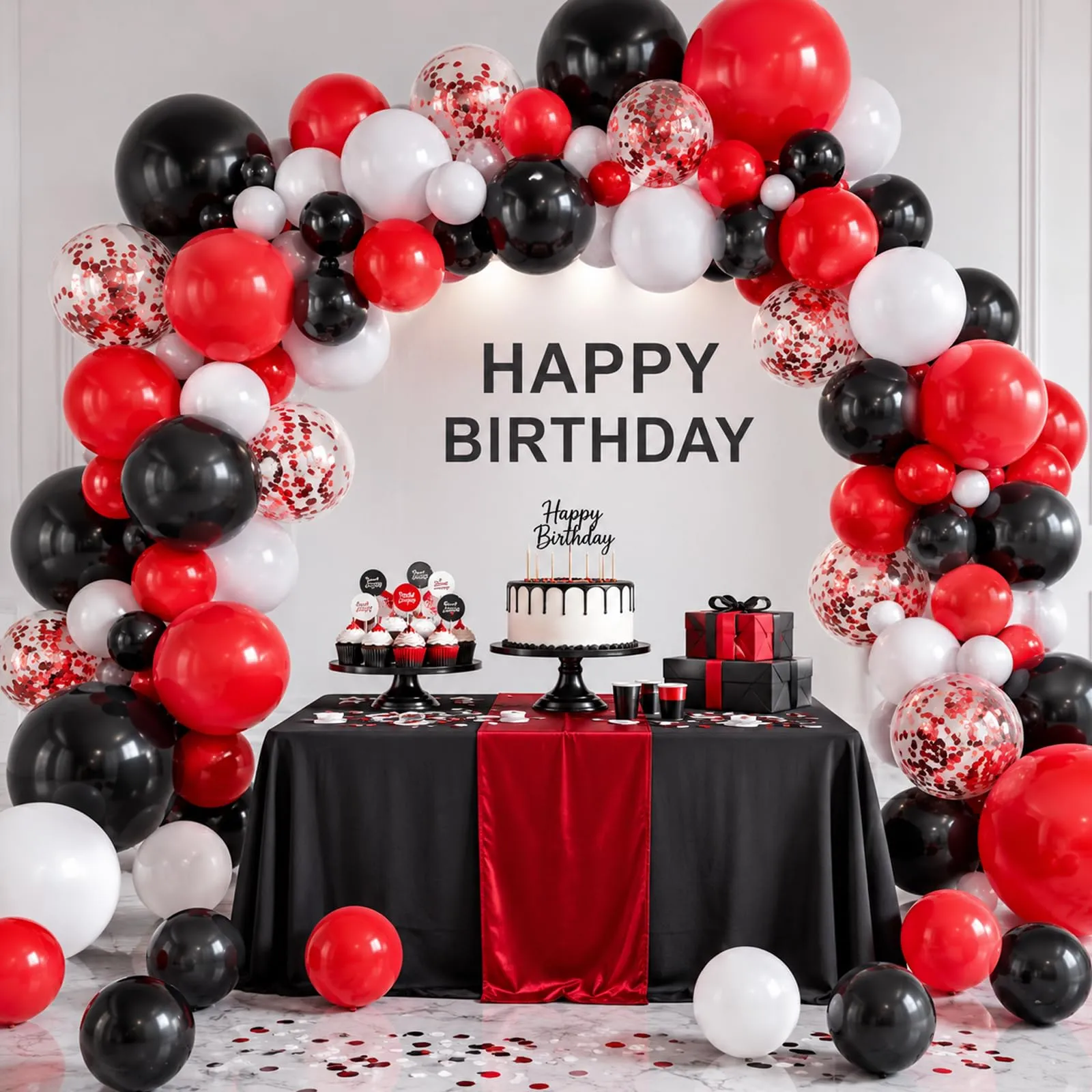 Balloon Garland 100 Pezzi Palloncini Rossi Neri Bianchi, 12 Pollici - immagine 2
