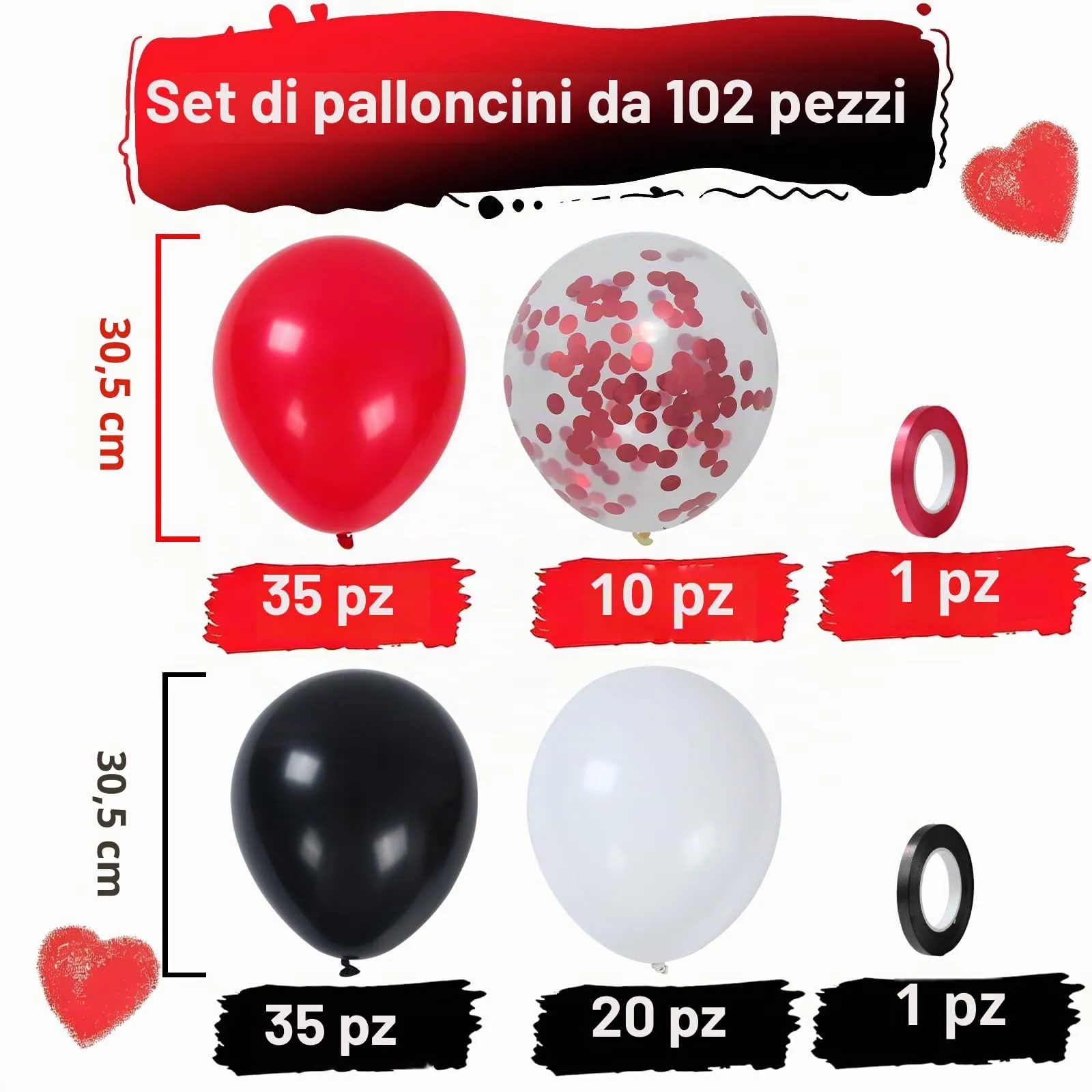 Balloon Garland 100 Pezzi Palloncini Rossi Neri Bianchi, 12 Pollici - immagine 3