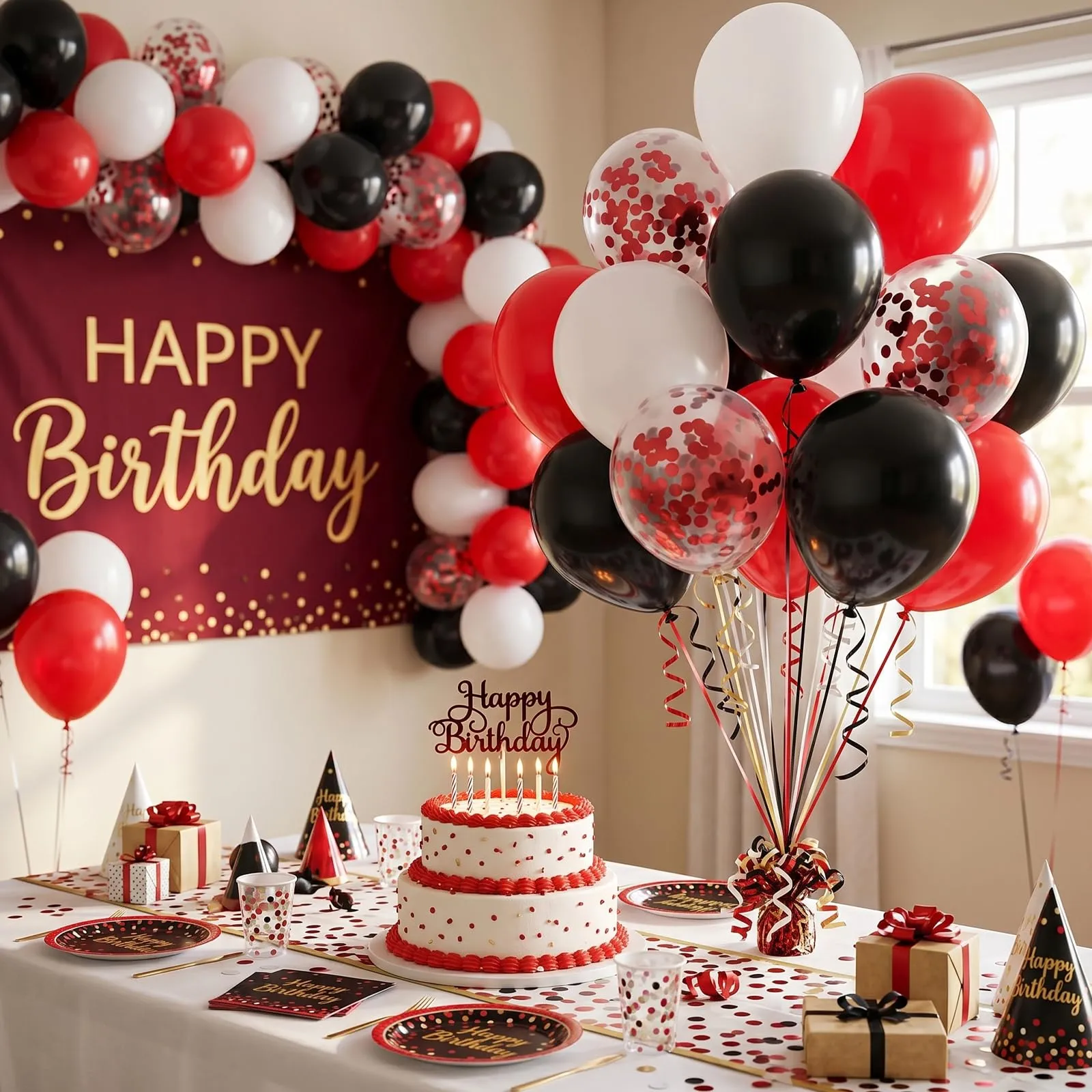 Balloon Garland 100 Pezzi Palloncini Rossi Neri Bianchi, 12 Pollici - immagine 4