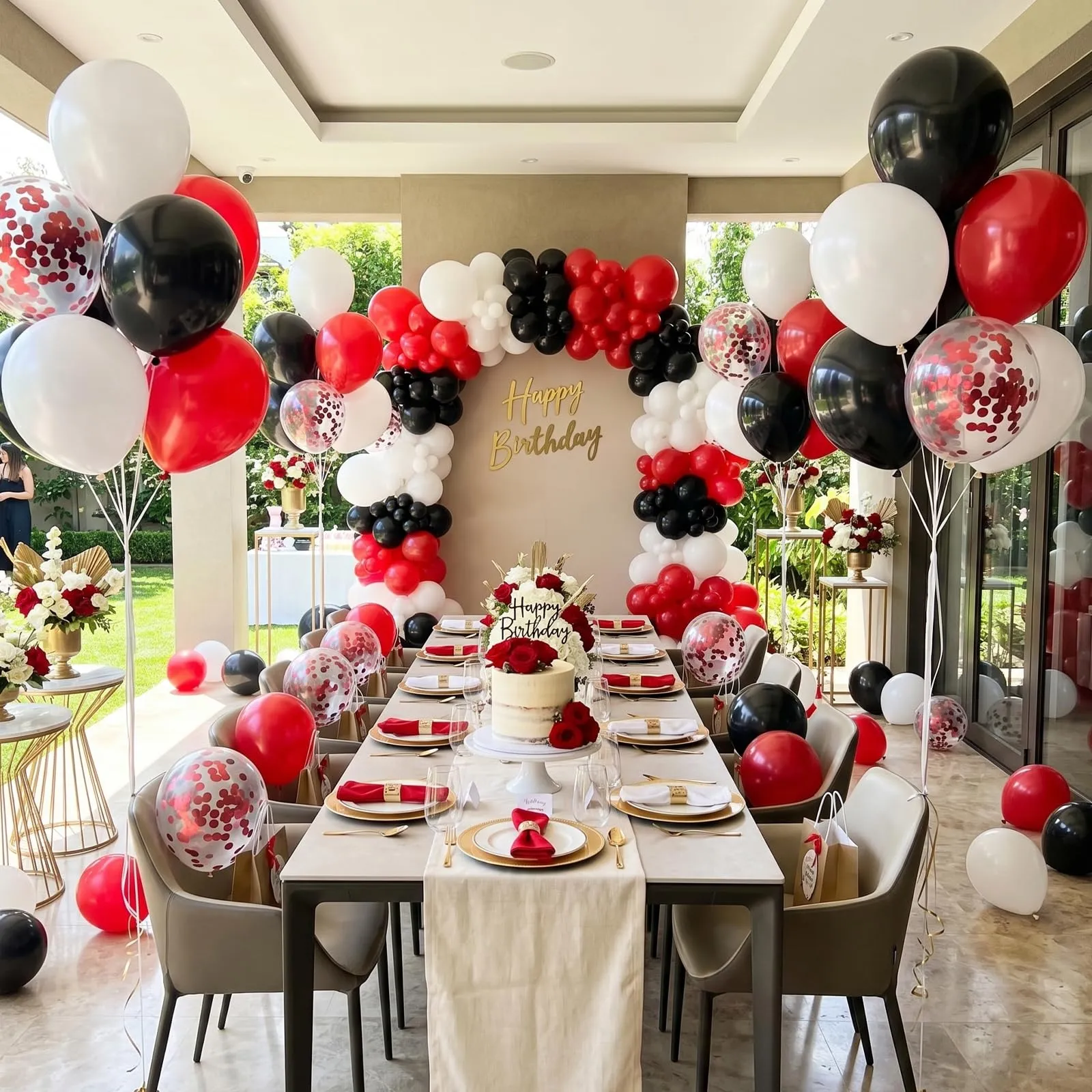 Balloon Garland 100 Pezzi Palloncini Rossi Neri Bianchi, 12 Pollici - immagine 8