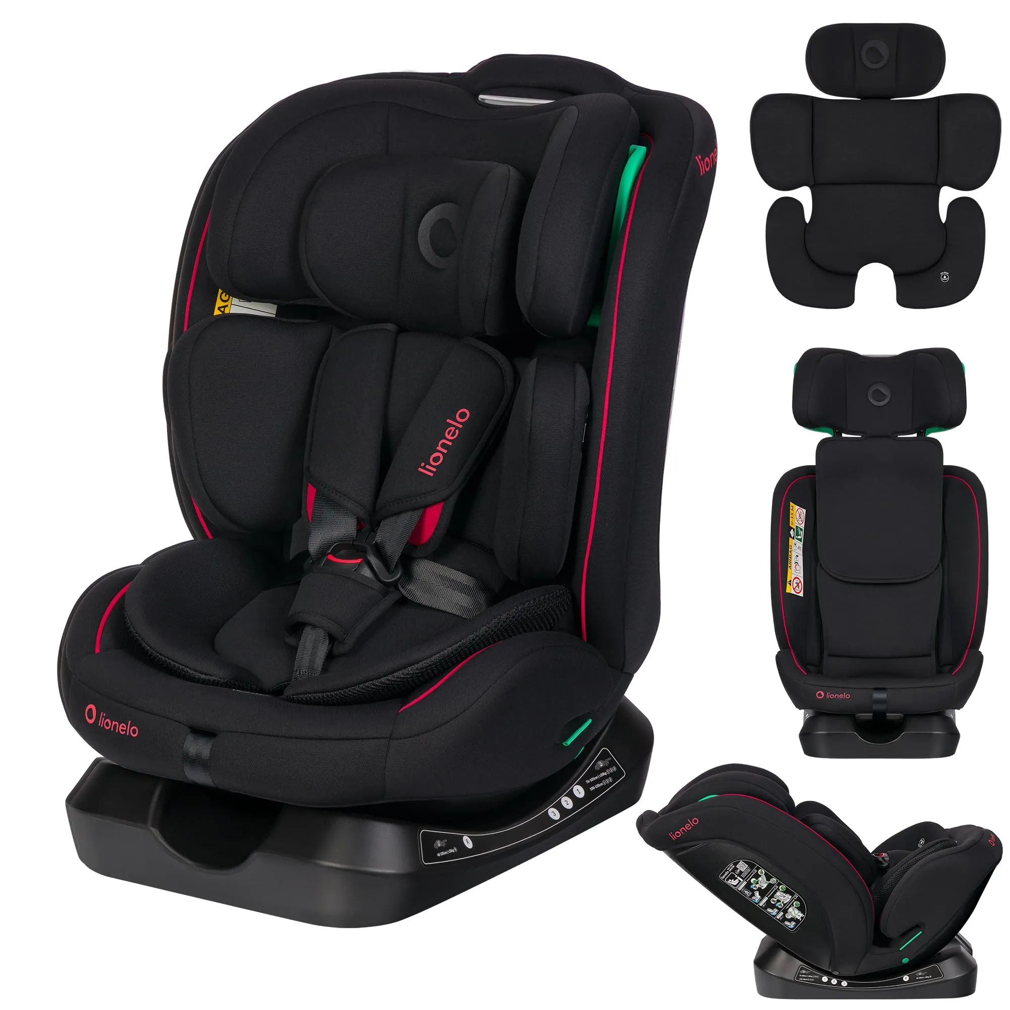 Lionelo Aart i-Size Seggiolino Auto Bambini 0-12 anni, Norma R129, Black Red - immagine 1