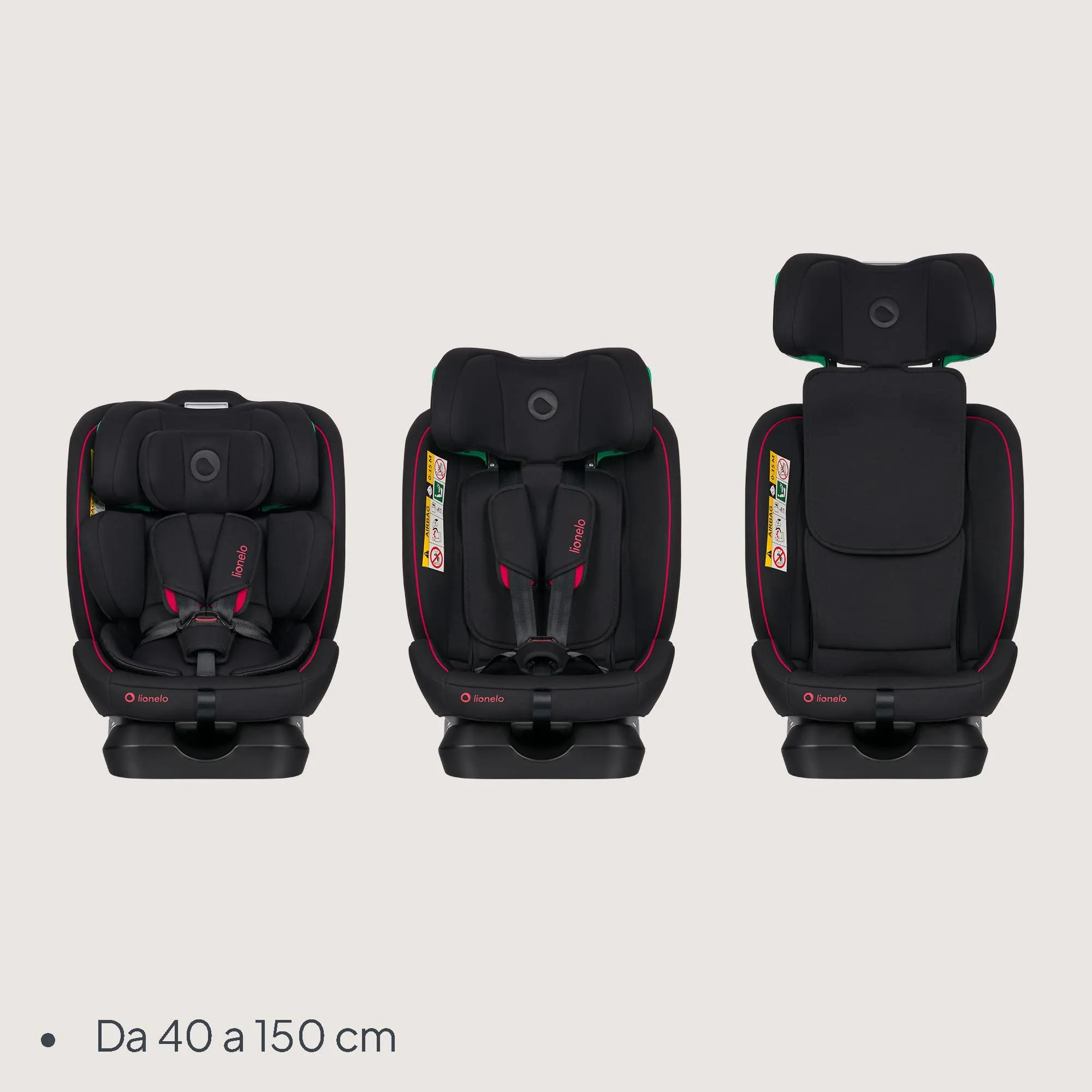 Lionelo Aart i-Size Seggiolino Auto Bambini 0-12 anni, Norma R129, Black Red - immagine 2