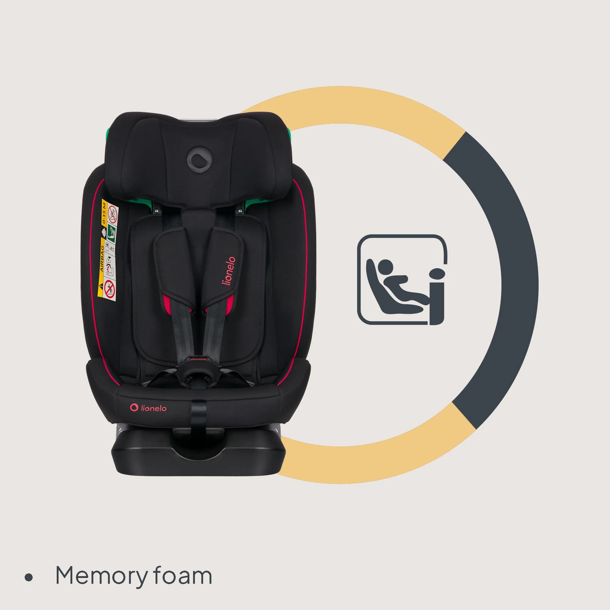 Lionelo Aart i-Size Seggiolino Auto Bambini 0-12 anni, Norma R129, Black Red - immagine 3