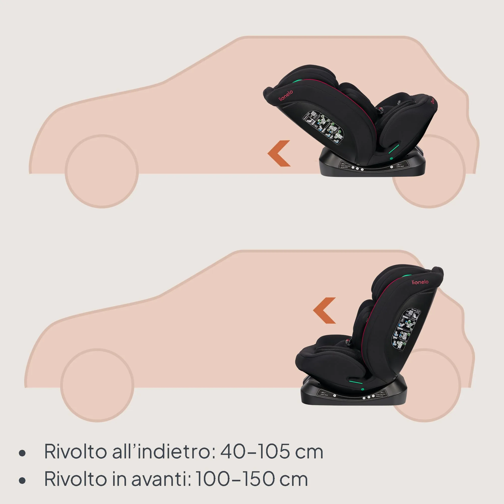 Lionelo Aart i-Size Seggiolino Auto Bambini 0-12 anni, Norma R129, Black Red - immagine 5