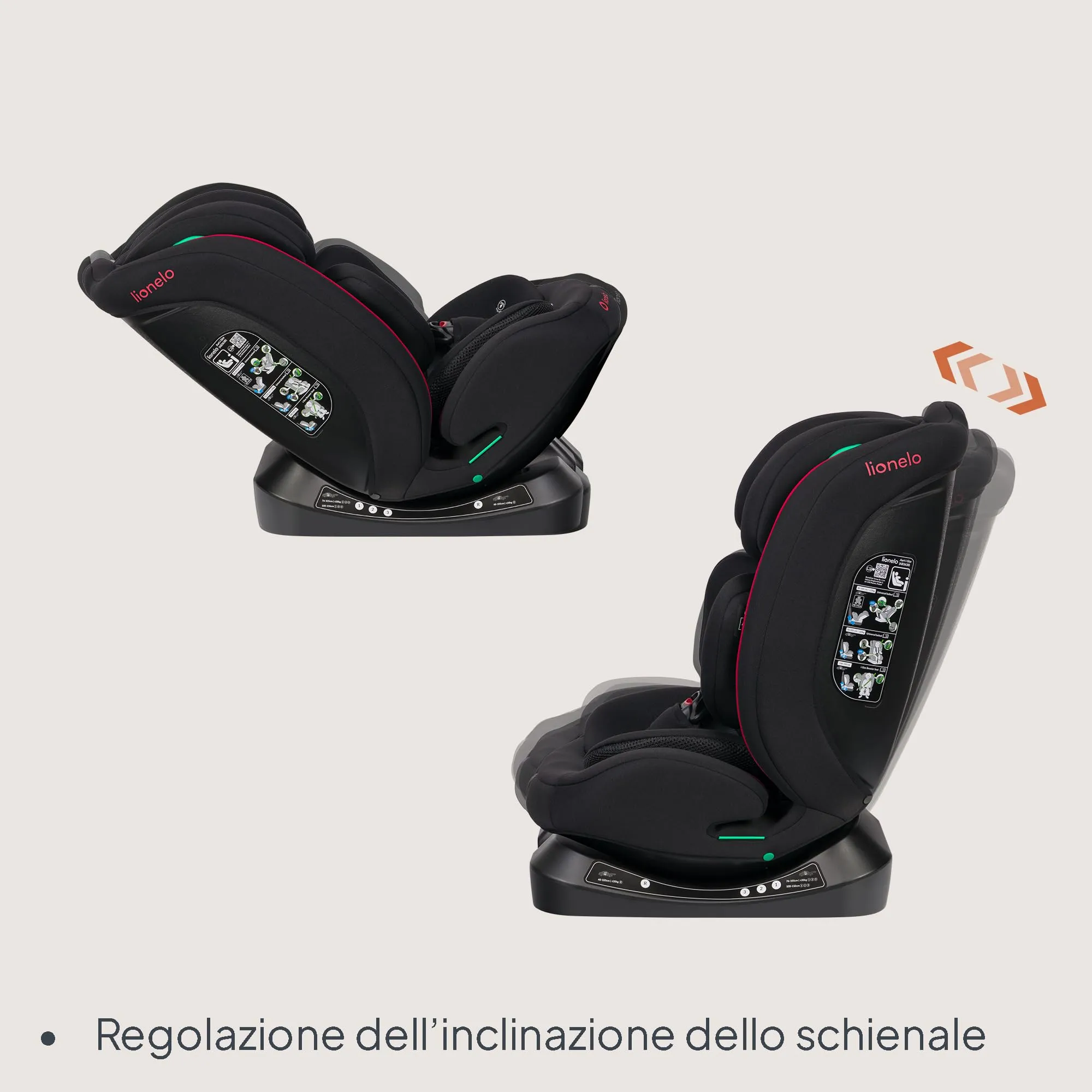 Lionelo Aart i-Size Seggiolino Auto Bambini 0-12 anni, Norma R129, Black Red - immagine 6