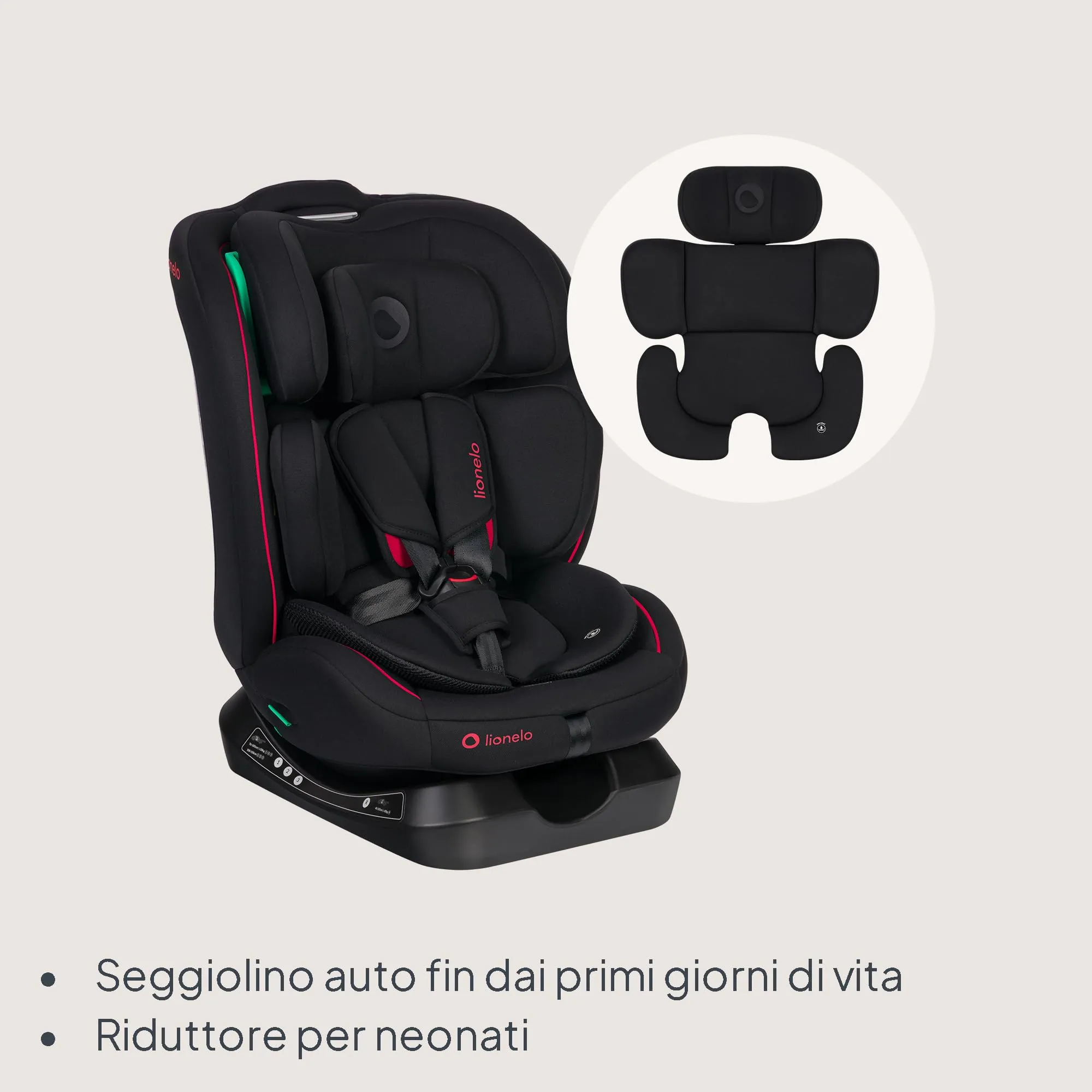 Lionelo Aart i-Size Seggiolino Auto Bambini 0-12 anni, Norma R129, Black Red - immagine 9