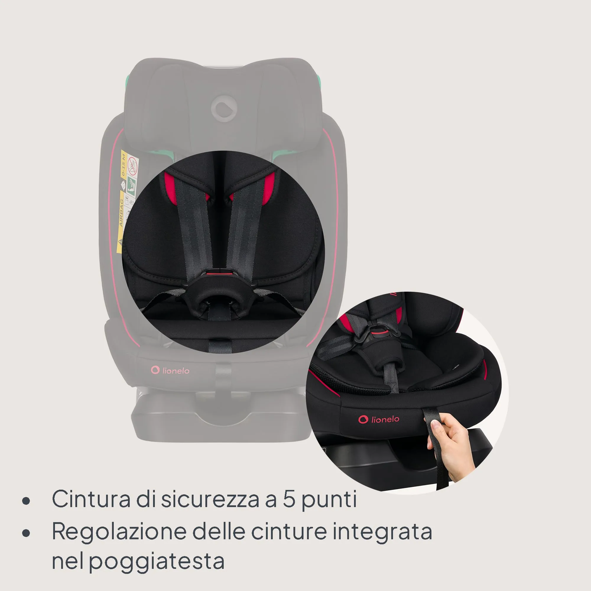 Lionelo Aart i-Size Seggiolino Auto Bambini 0-12 anni, Norma R129, Black Red - immagine 10