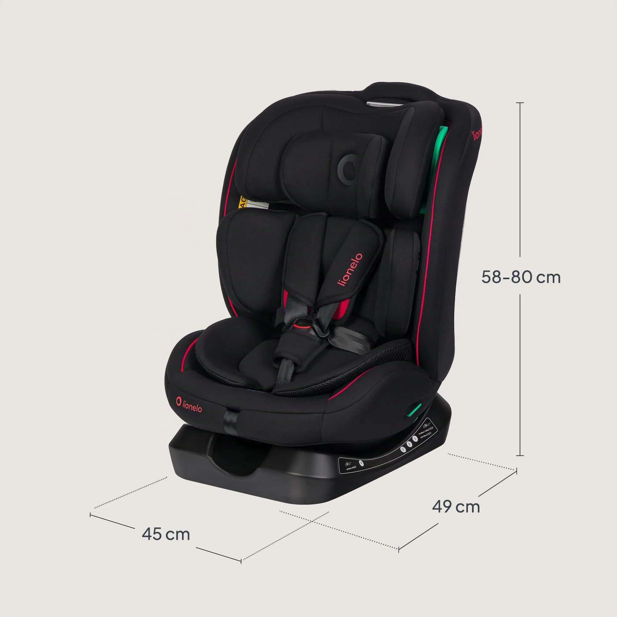 Lionelo Aart i-Size Seggiolino Auto Bambini 0-12 anni, Norma R129, Black Red - immagine 13