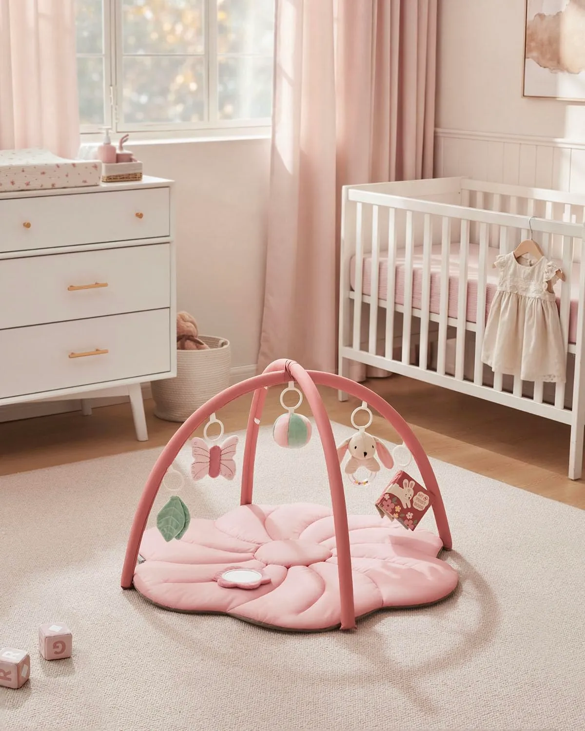 Blissful Diary Palestrina Neonato Montessori con Arco Rimovibile e 6 Giochi, Rosa Floreale - immagine 2