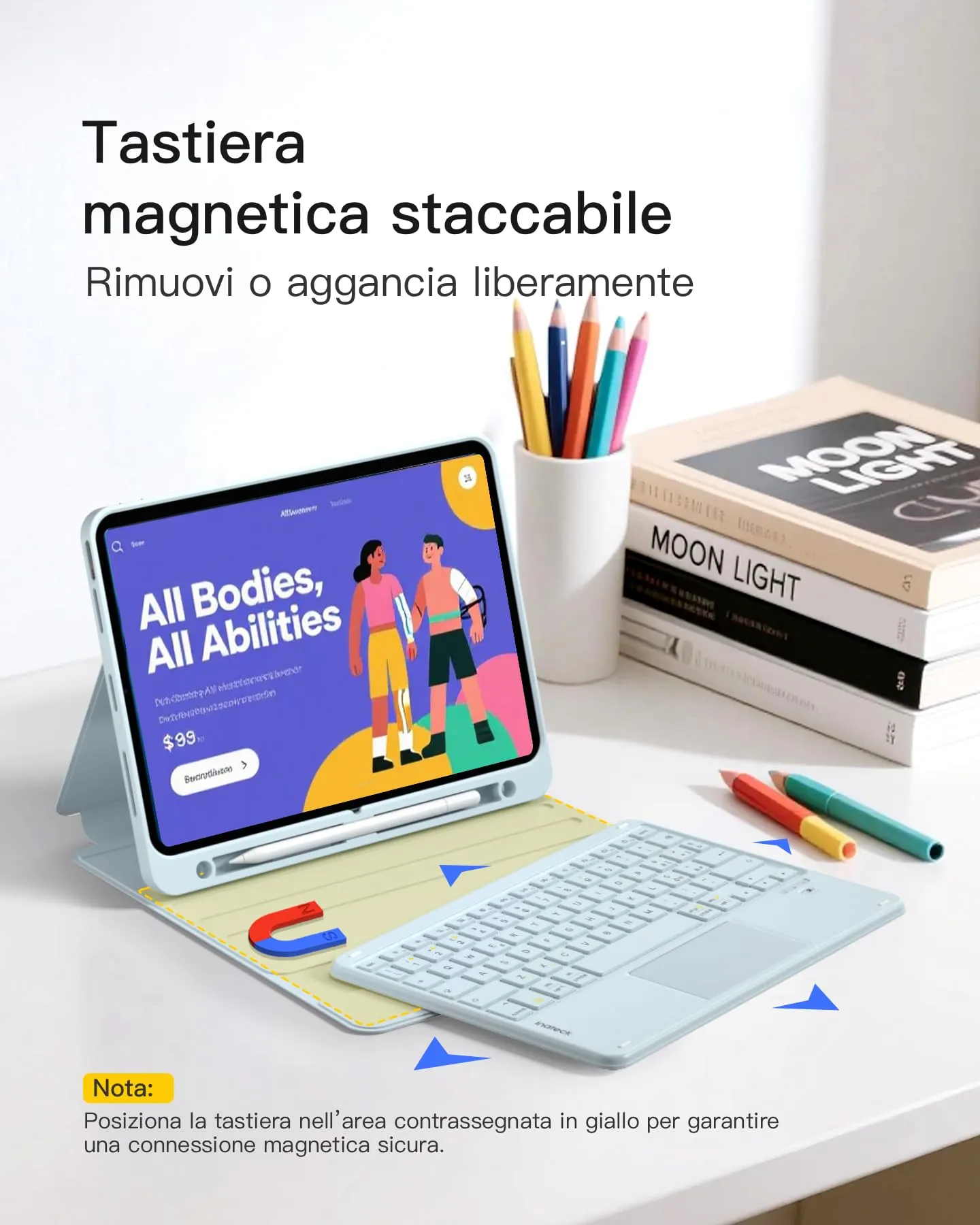 Inateck Custodia Tastiera Bluetooth per iPad 11" A16, 10ª Gen 10.9", Air 11 M4/M3/M2, Air 6/5/4, Pro 11 - immagine 3