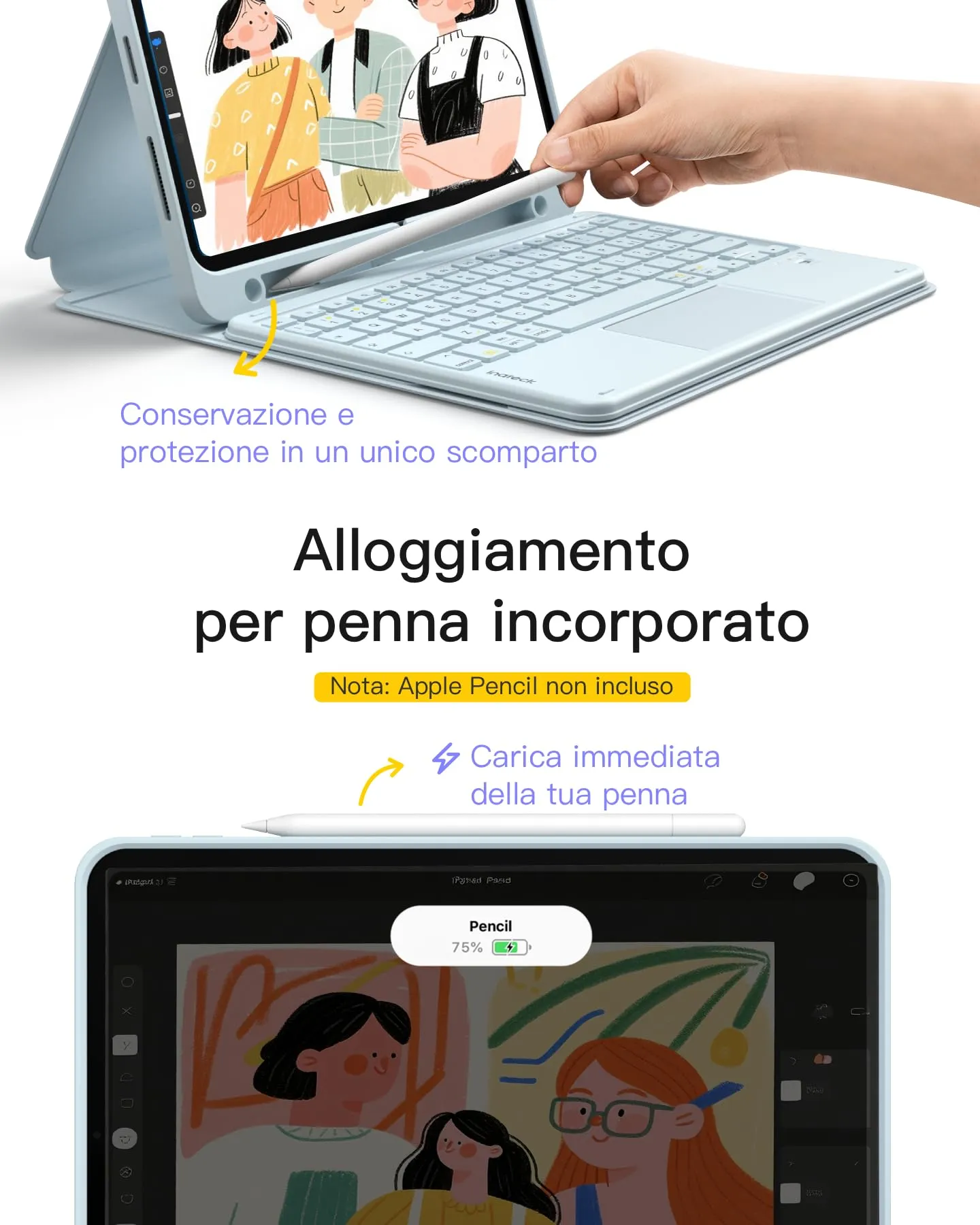 Inateck Custodia Tastiera Bluetooth per iPad 11" A16, 10ª Gen 10.9", Air 11 M4/M3/M2, Air 6/5/4, Pro 11 - immagine 7