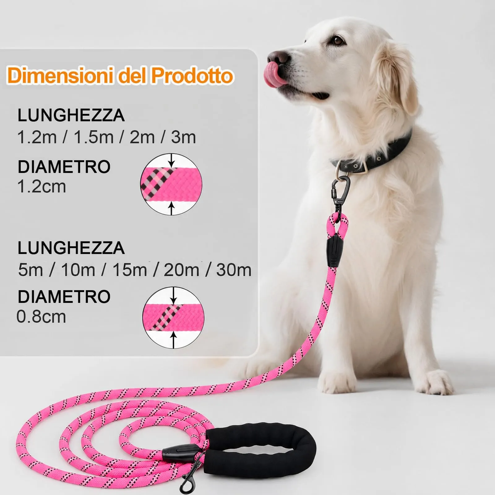 Wodondog Guinzaglio per cani riflettente, 30m x 0.8cm, Rosa - immagine 5