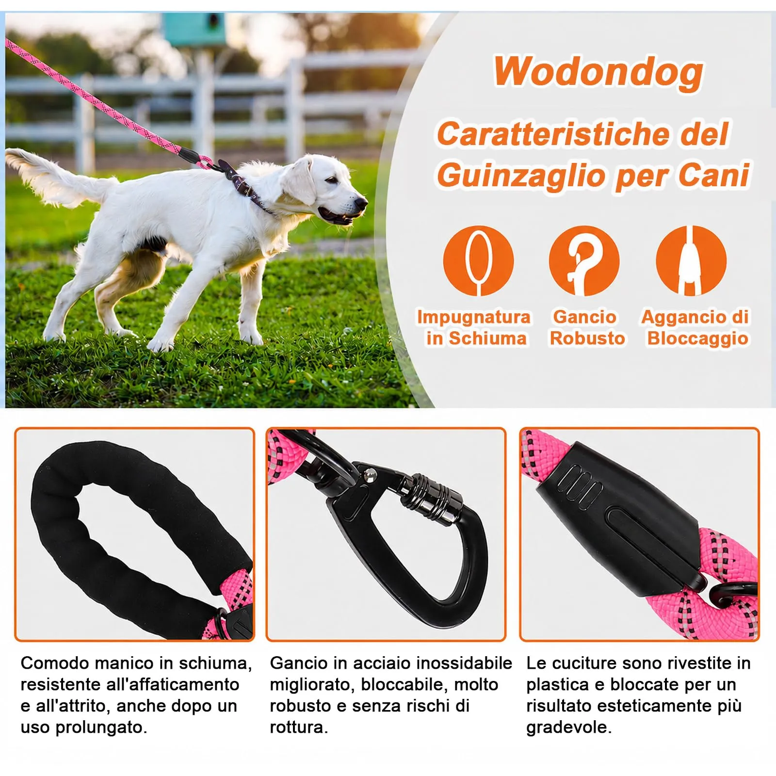 Wodondog Guinzaglio per Cani in Nylon Riflettente, 1.5M x 1.2cm - immagine 2