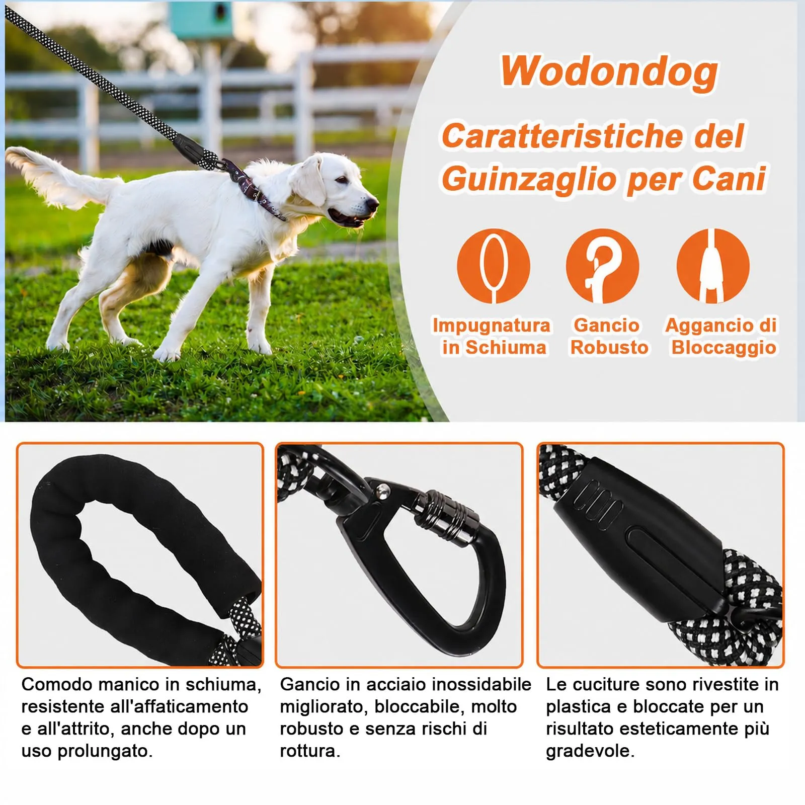 Wodondog Guinzaglio per Cani in Nylon Riflettente, 1.2M x 1.2cm - immagine 2