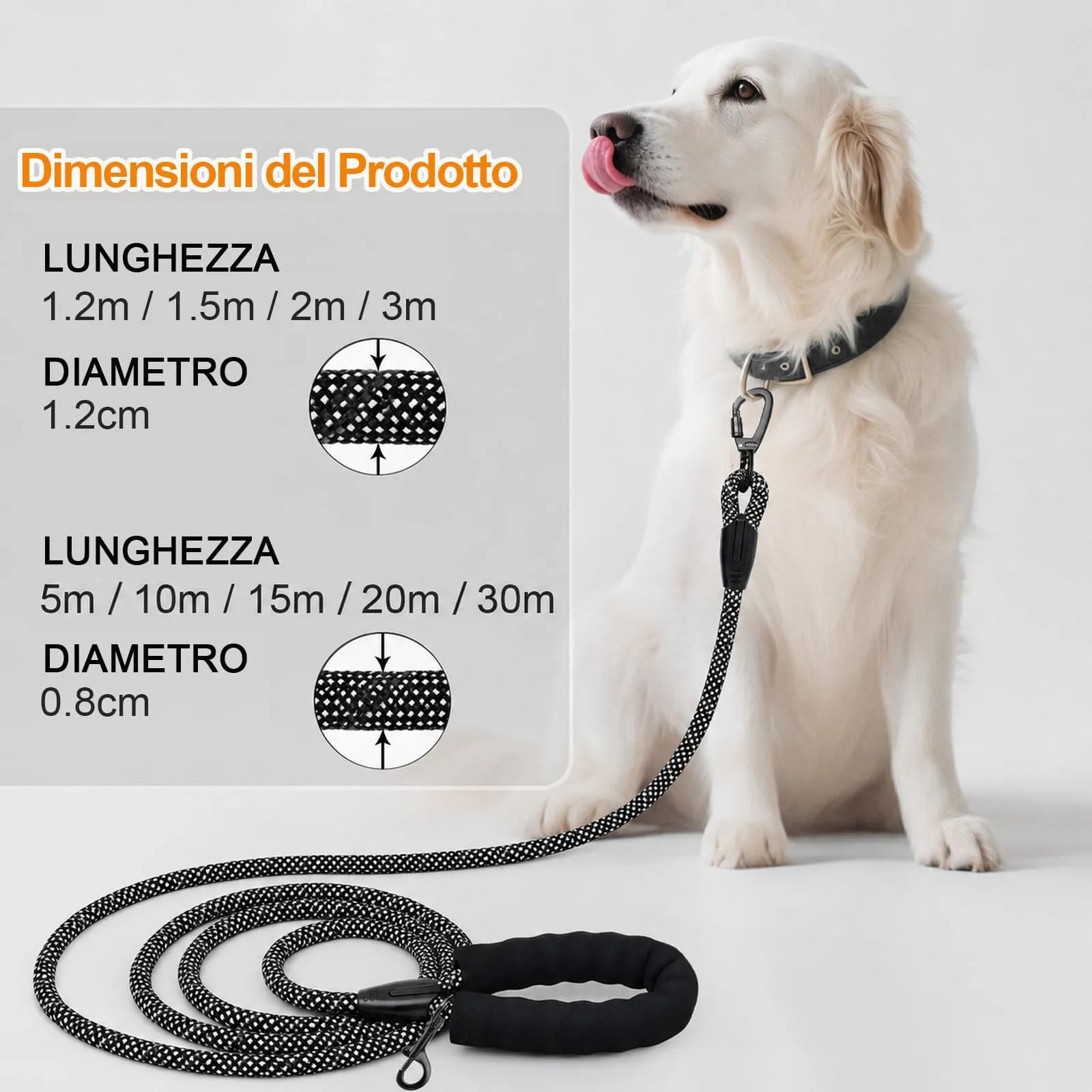 Wodondog Guinzaglio per cani 10m x 0.8cm riflettente con impugnatura imbottita - immagine 5