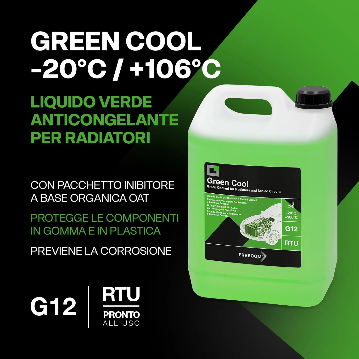 ERRECOM Green Cool Liquido Radiatore G12 OAT Pronto all'Uso, 5 Litri - immagine 2