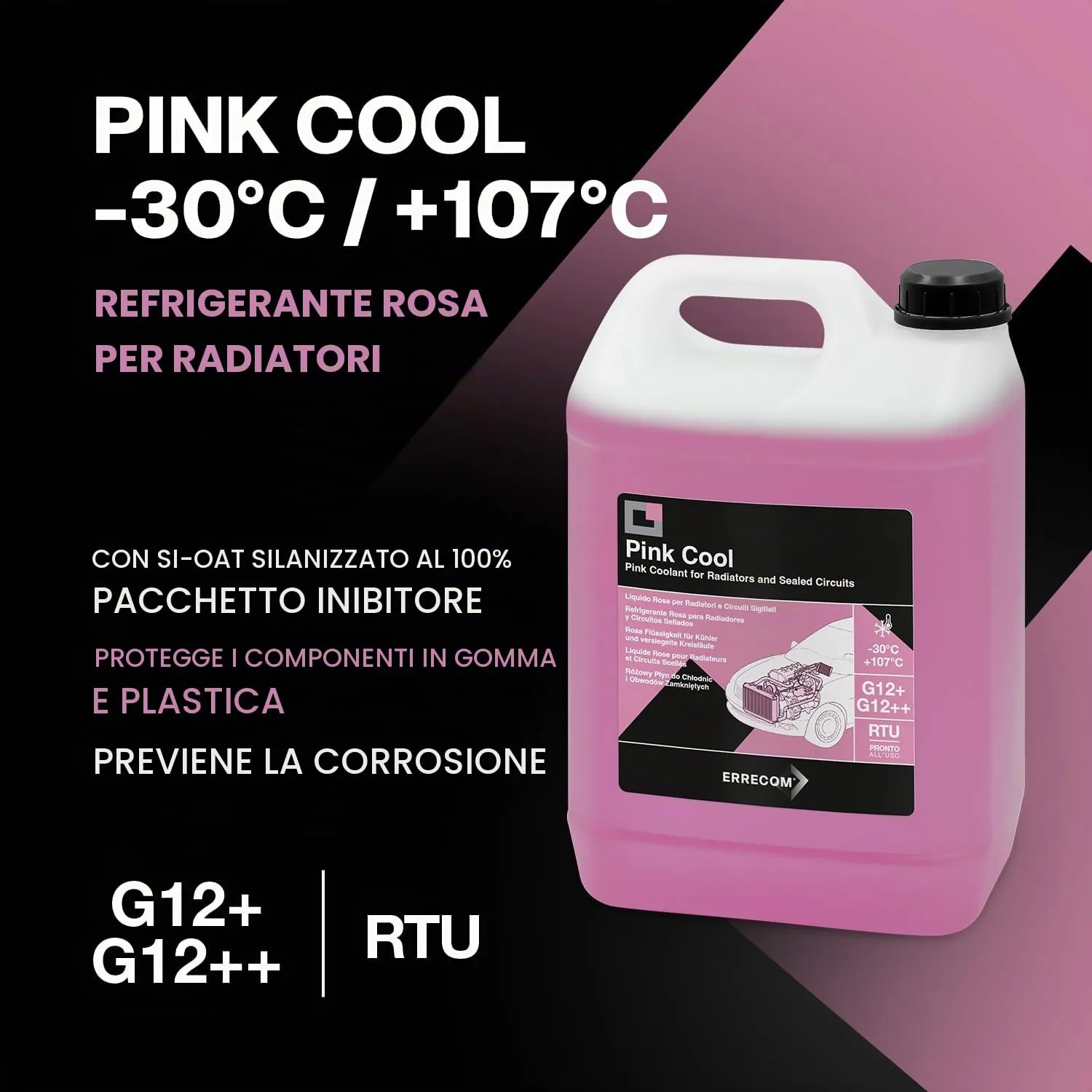 ERRECOM Pink Cool Liquido Radiatore Rosa G12+, G12++ Si-Oat, Pronto all’Uso, 5 Litri - immagine 2