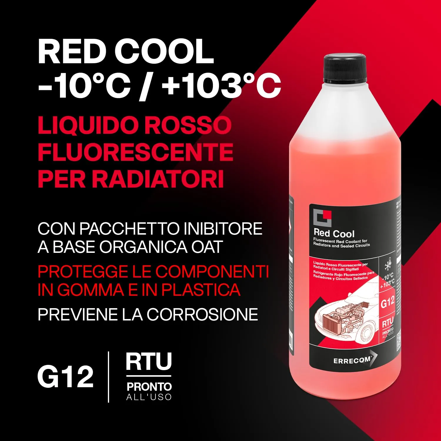 ERRECOM Red Cool Liquido Radiatore Rosso Fluo G12, 1 Litro - immagine 2