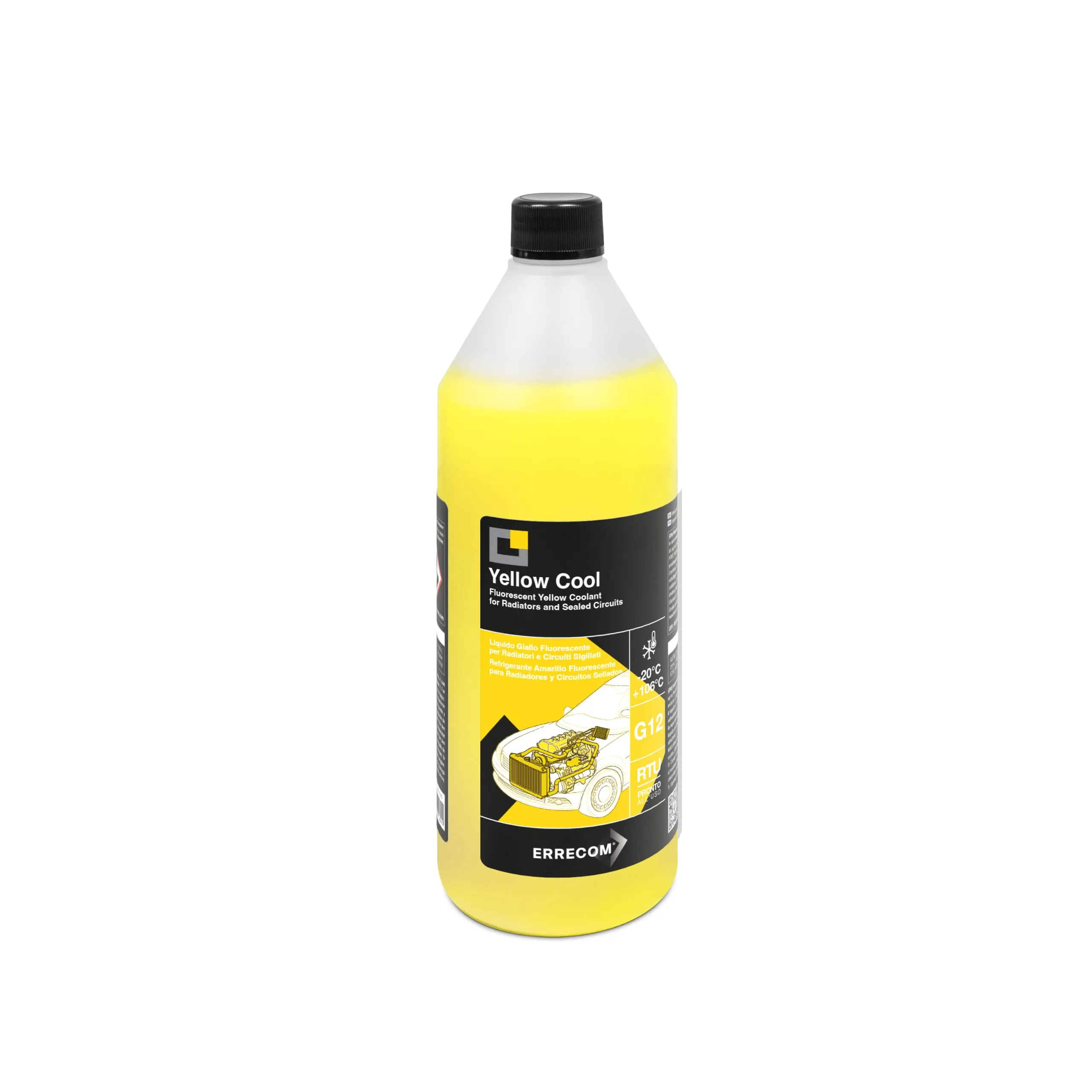 ERRECOM Yellow Cool Liquido Radiatore Giallo Fluorescente G12 OAT Pronto all'Uso, 1 Litro - immagine 1