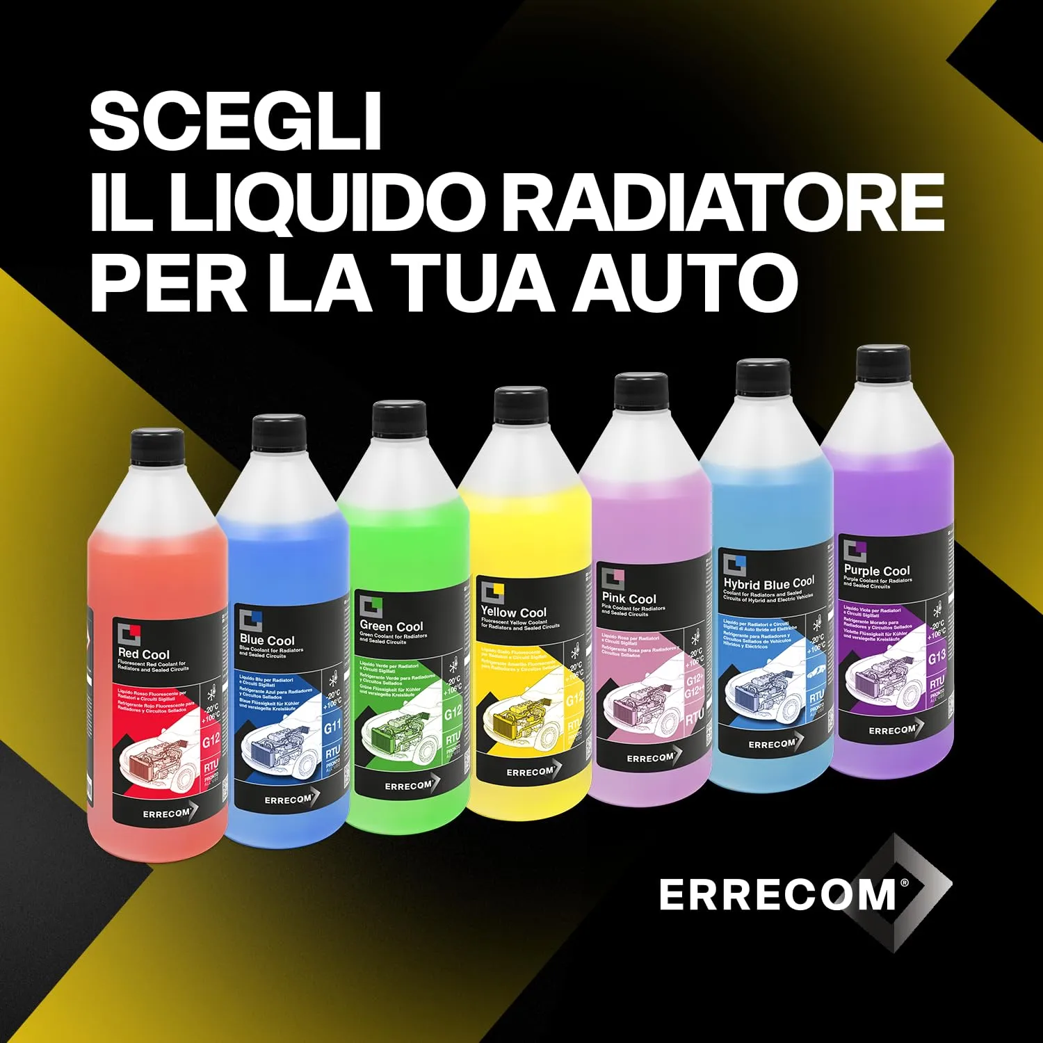 ERRECOM Yellow Cool Liquido Radiatore Giallo Fluorescente G12 OAT Pronto all'Uso, 1 Litro - immagine 7