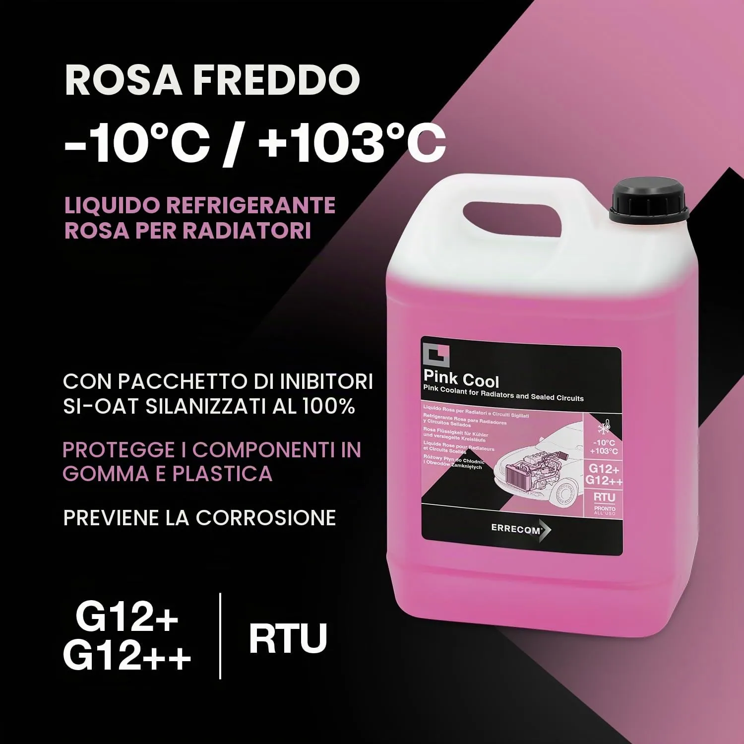 ERRECOM Pink Cool Liquido Radiatore Rosa G12+, G12++, Si-OAT, Pronto all’Uso, 5 Litri - immagine 2
