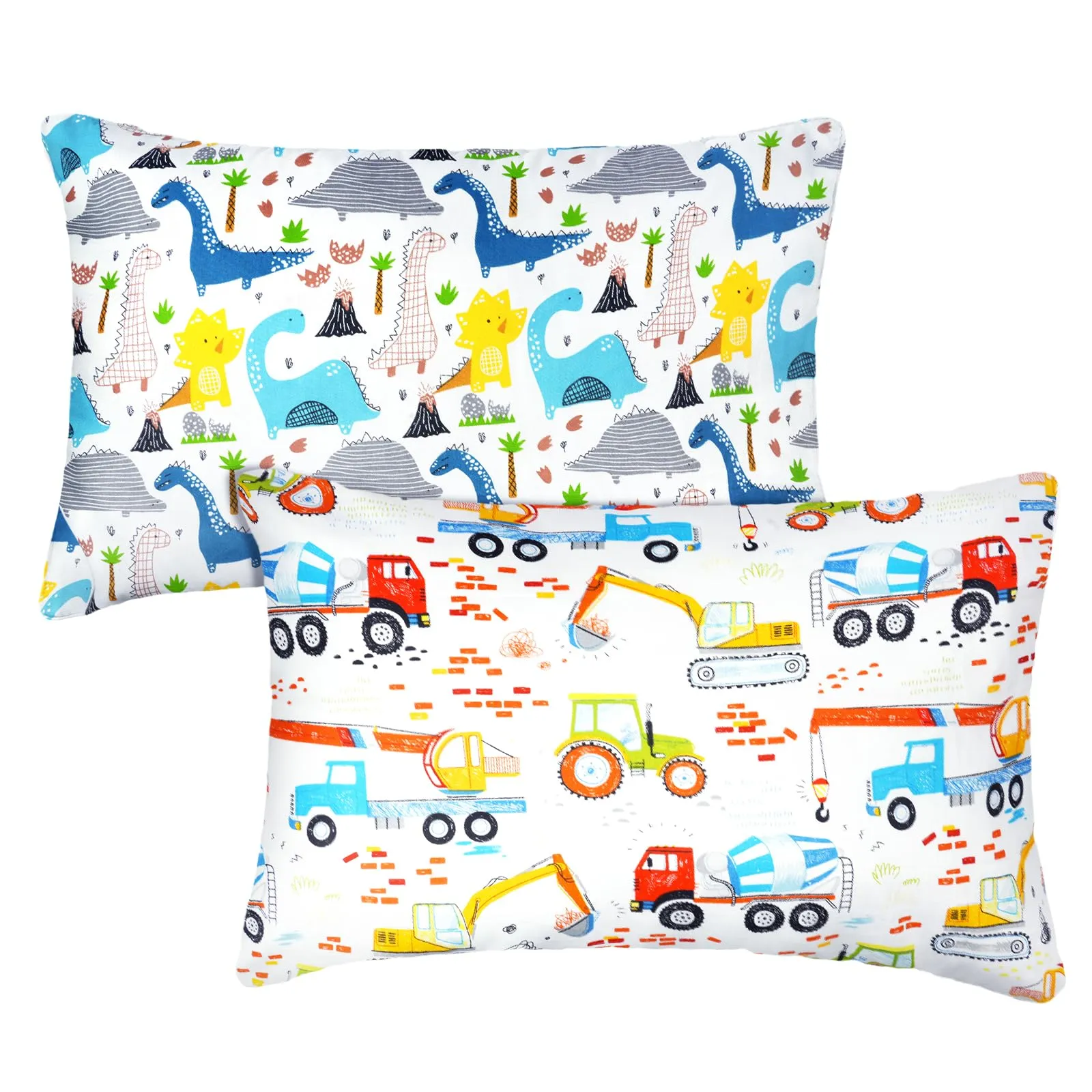 Vicloon Federe per Cuscini per Bambini, 2 Pezzi 40x60 cm, 100% Cotone, Modello Dinosauro - immagine 1