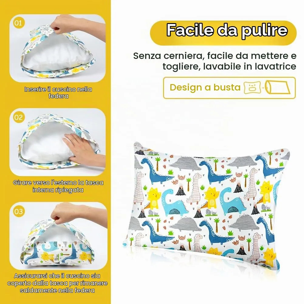 Vicloon Federe per Cuscini per Bambini, 2 Pezzi 40x60 cm, 100% Cotone, Modello Dinosauro - immagine 3