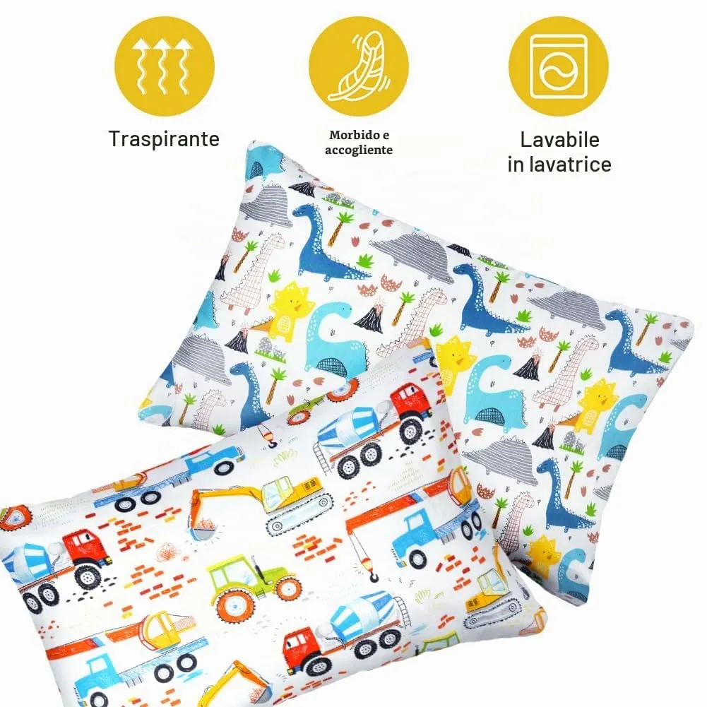 Vicloon Federe per Cuscini per Bambini, 2 Pezzi 40x60 cm, 100% Cotone, Modello Dinosauro - immagine 4