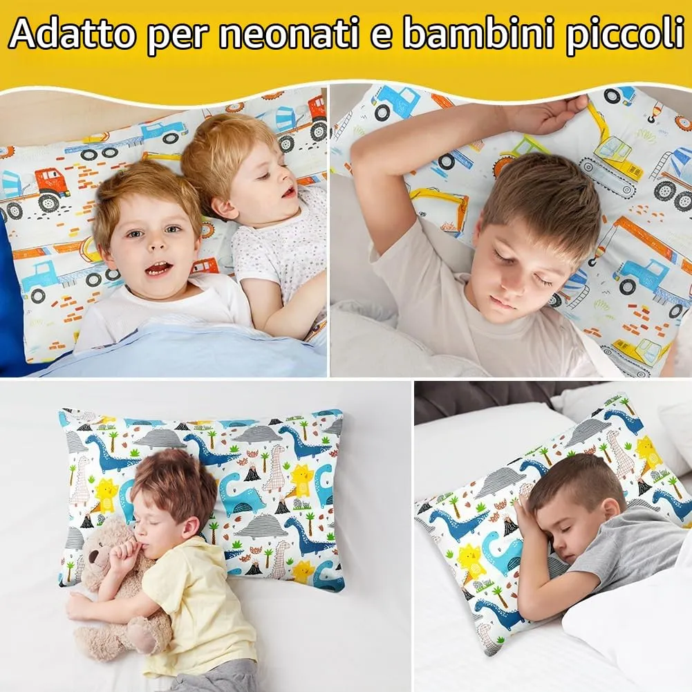 Vicloon Federe per Cuscini per Bambini, 2 Pezzi 40x60 cm, 100% Cotone, Modello Dinosauro - immagine 6