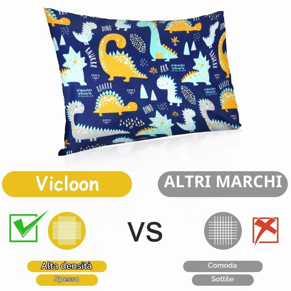 Vicloon Federe per Cuscini per Bambini, 100% Cotone, 40x60 cm, Modello Dinosauro, Set da 2 Pezzi - immagine 5
