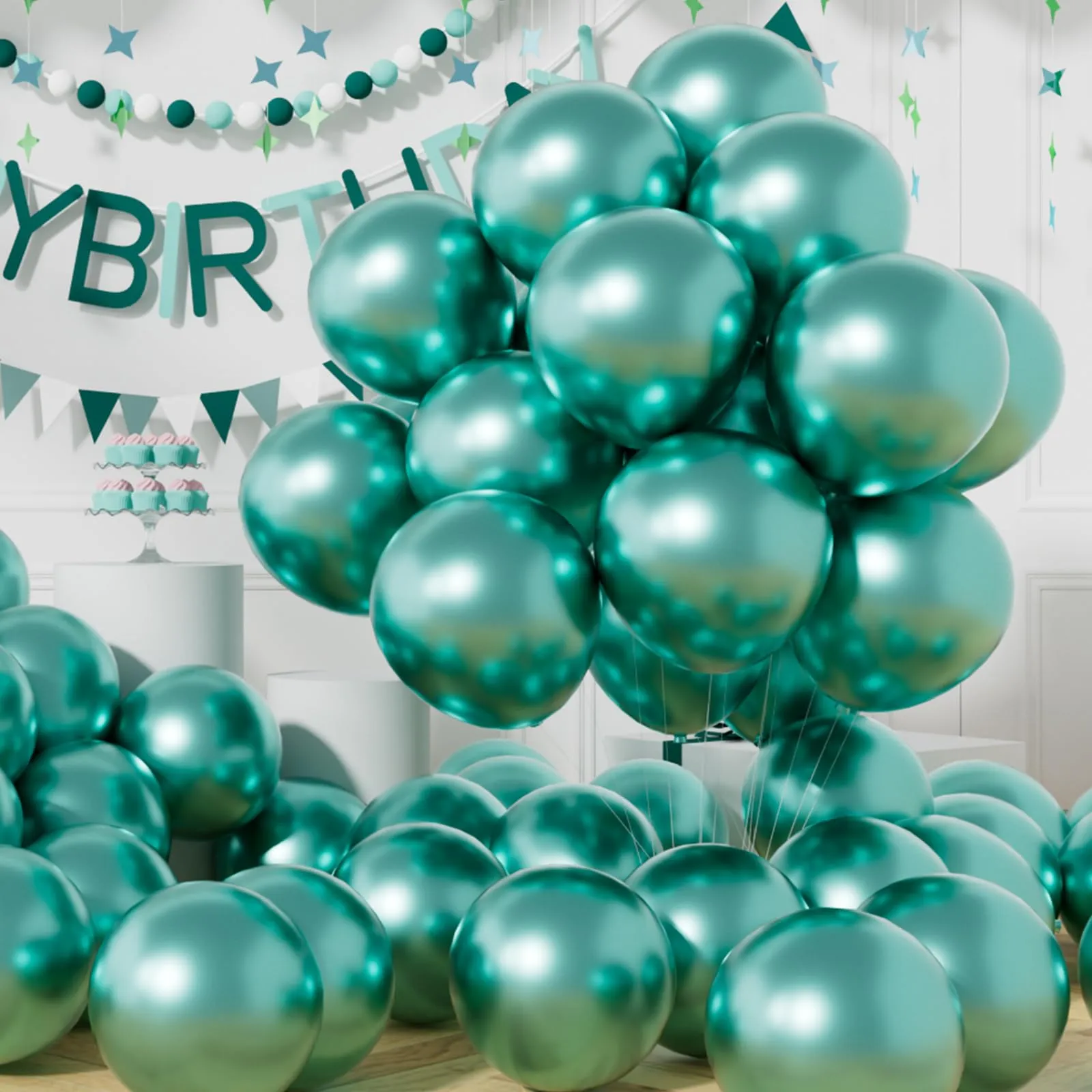 AULE Palloncini Metallizzati Verde Turchese, 50 Pezzi, 30cm - immagine 1