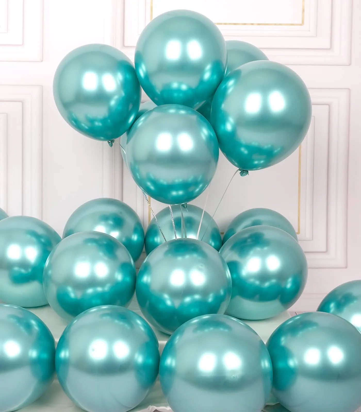 AULE Palloncini Metallizzati Verde Turchese, 50 Pezzi, 30cm - immagine 3