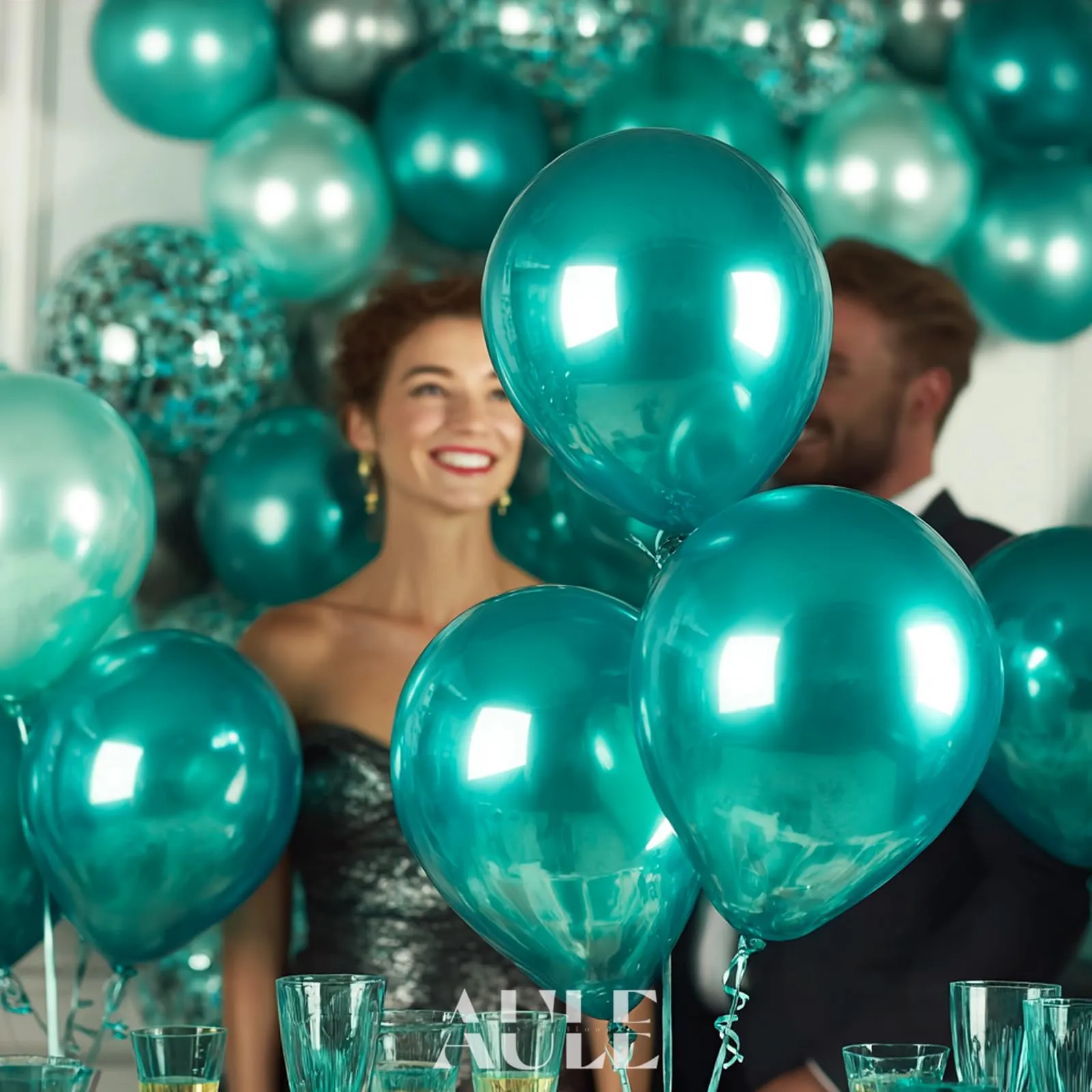 AULE Palloncini Metallizzati Verde Turchese, 50 Pezzi, 30cm - immagine 5