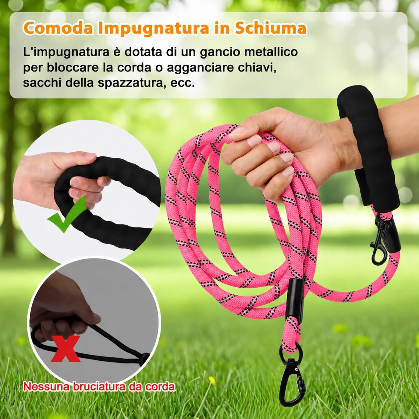 Wodondog Guinzaglio per cani, 3m x 1.2cm, Rosa - immagine 4