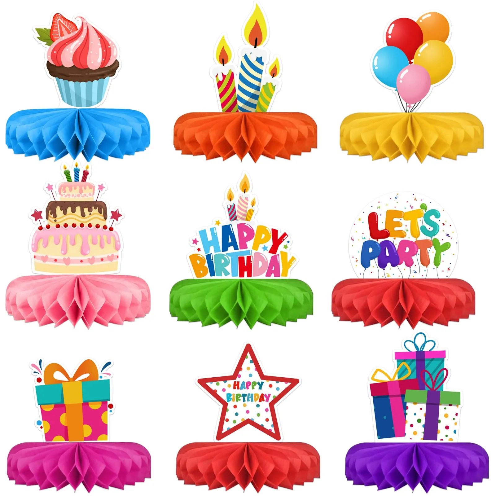 TaimeiMao Decorazioni a Nido d'Ape per Compleanno, 9 Pezzi - immagine 1