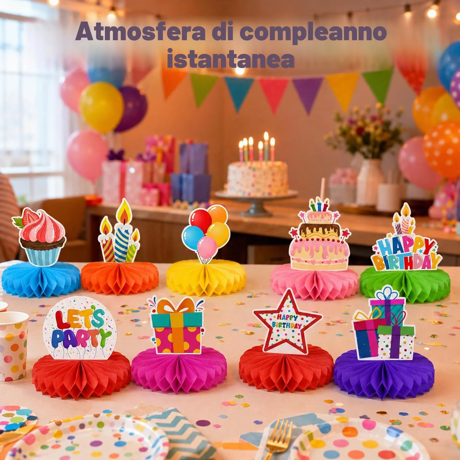 TaimeiMao Decorazioni a Nido d'Ape per Compleanno, 9 Pezzi - immagine 4