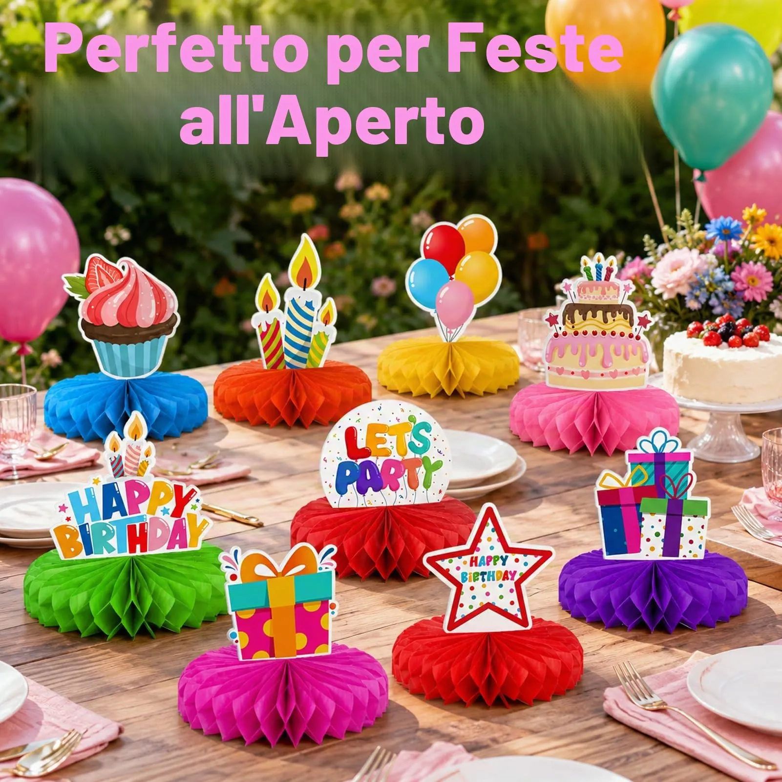 TaimeiMao Decorazioni a Nido d'Ape per Compleanno, 9 Pezzi - immagine 5