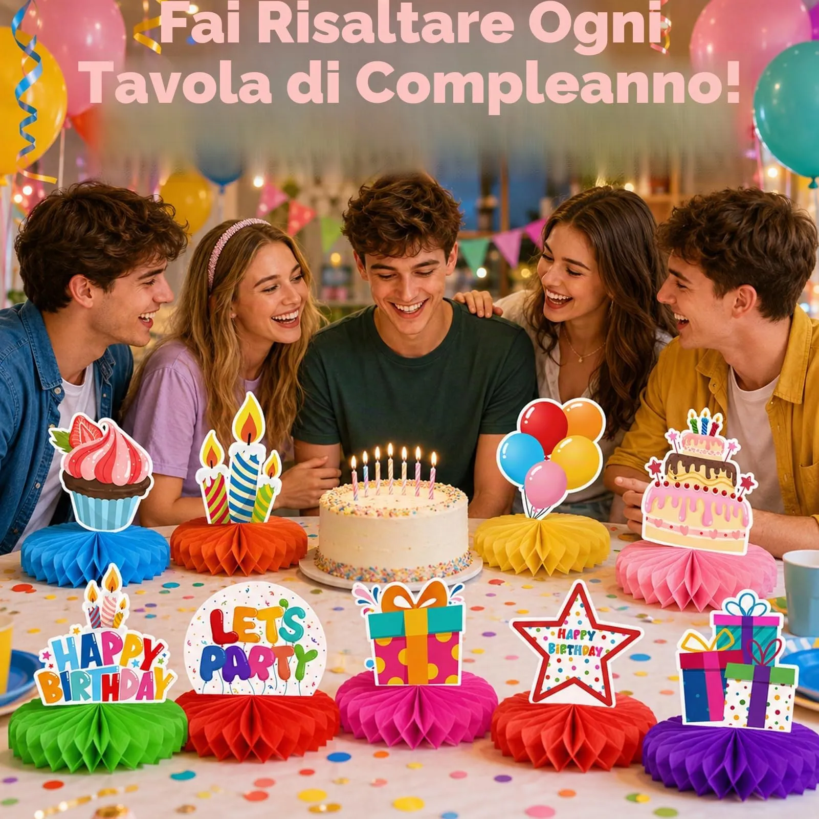 TaimeiMao Decorazioni a Nido d'Ape per Compleanno, 9 Pezzi - immagine 7