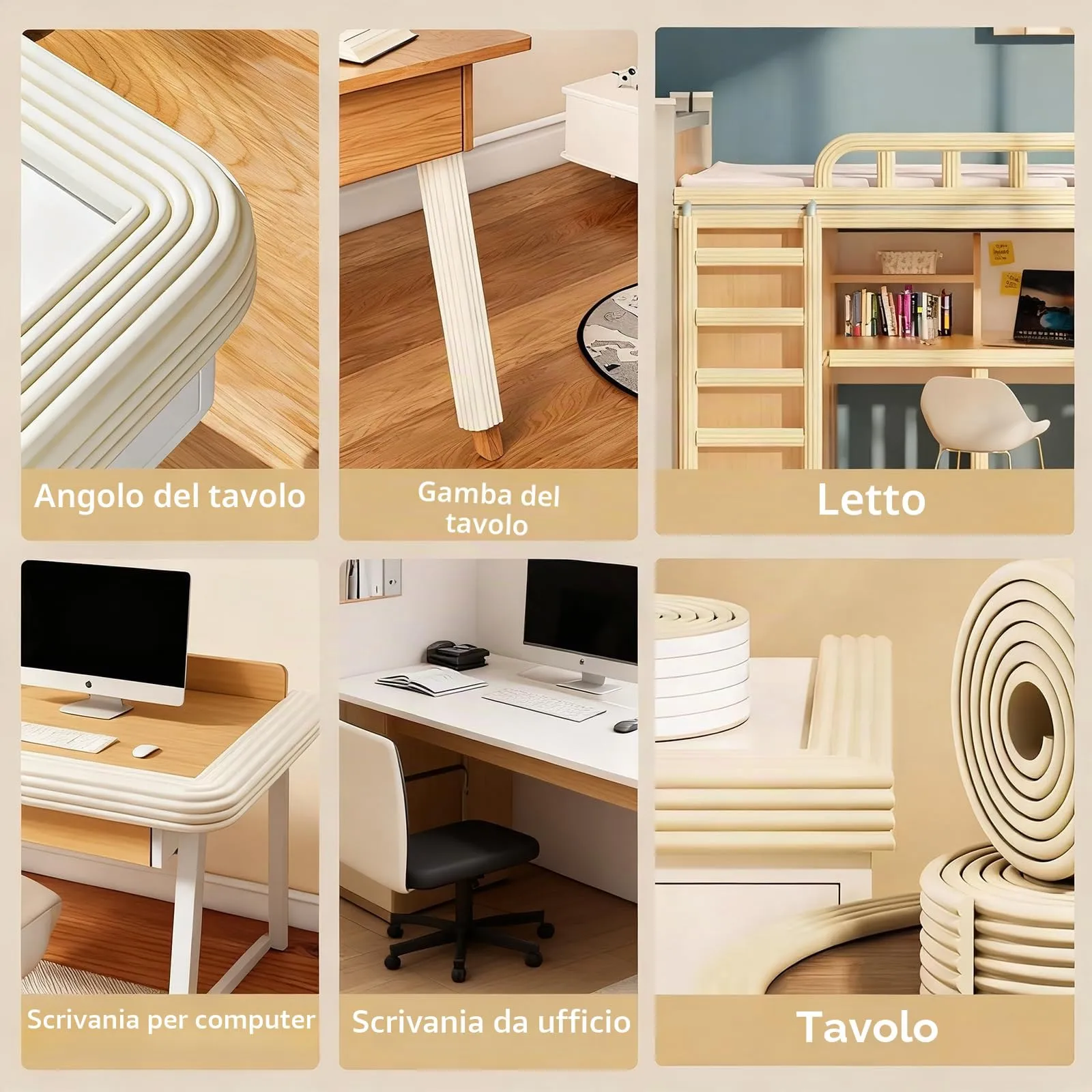 AnkekolyStar Protezione Bordi in Schiuma Autoadesiva per Mobili, Letto e Scrivania, Bianco, 10m x 8cm - immagine 7