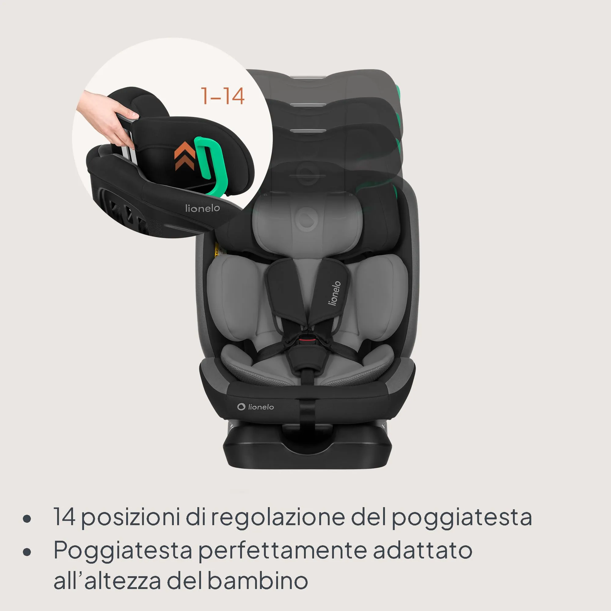 Lionelo Aart i-Size Seggiolino Auto Bambini 0-12 anni, Norma R129 - immagine 8
