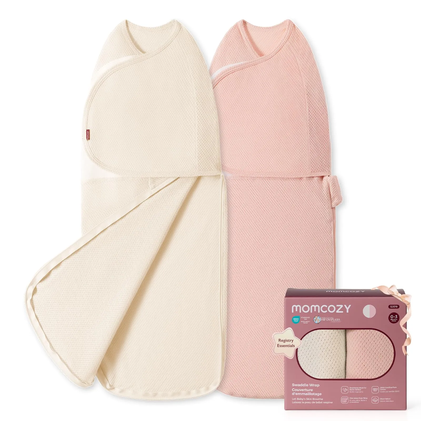 momcozy Swaddle Neonato AirFlow Sacco Nanna in Cotone, 2 Pezzi, Rosa, 0-3 M - immagine 1