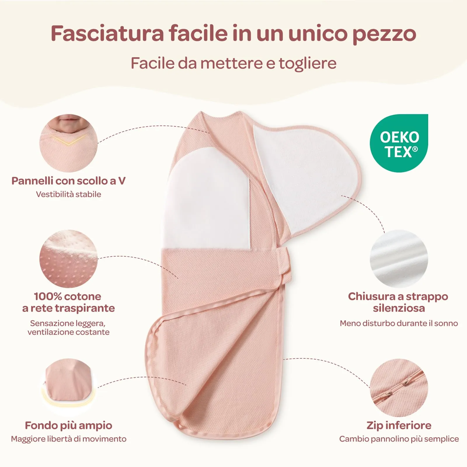 momcozy Swaddle Neonato AirFlow Sacco Nanna in Cotone, 2 Pezzi, Rosa, 0-3 M - immagine 4